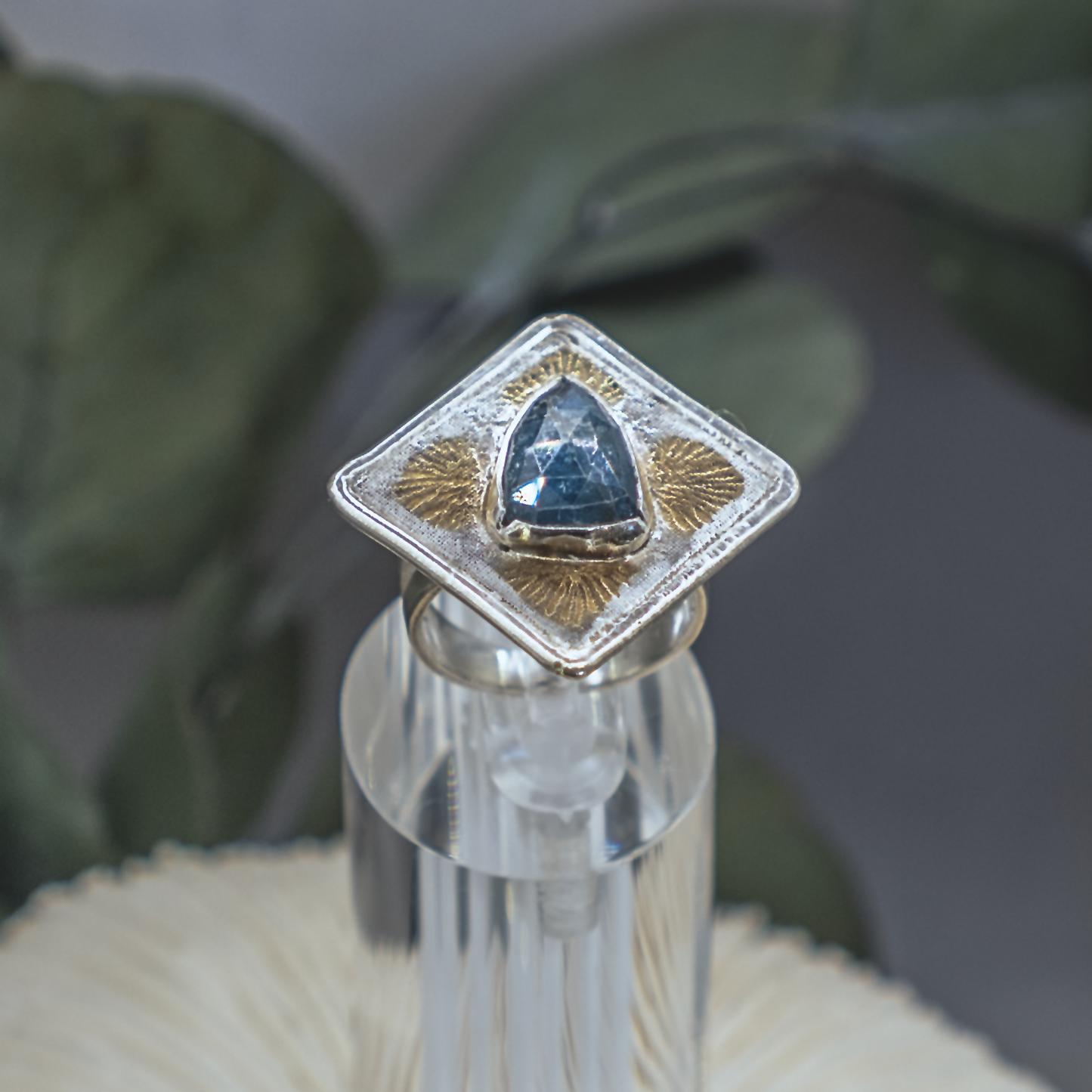 Anenome Bloom Ring I - Kyanite, Silver, and Gold Modern Nouveau Ring
