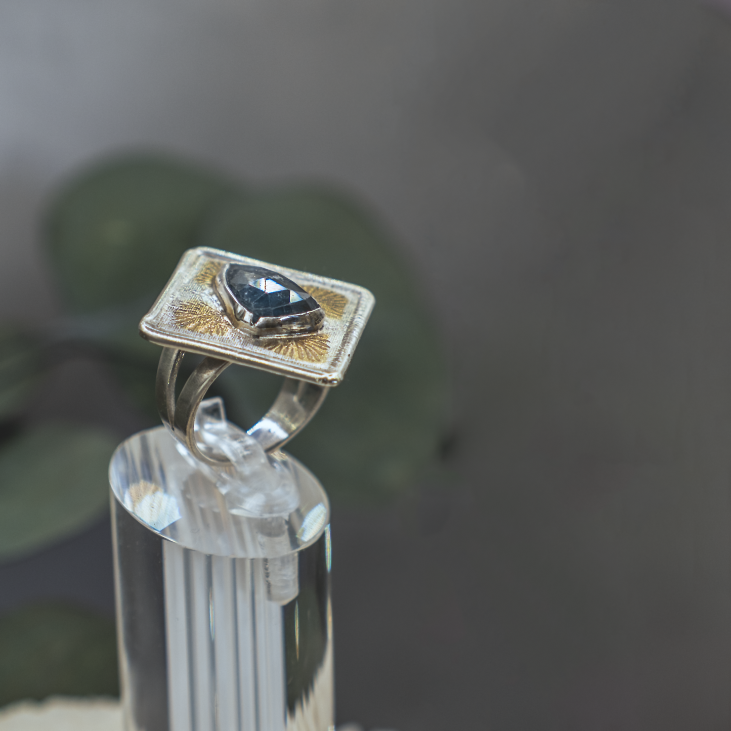 Anenome Bloom Ring I - Kyanite, Silver, and Gold Modern Nouveau Ring