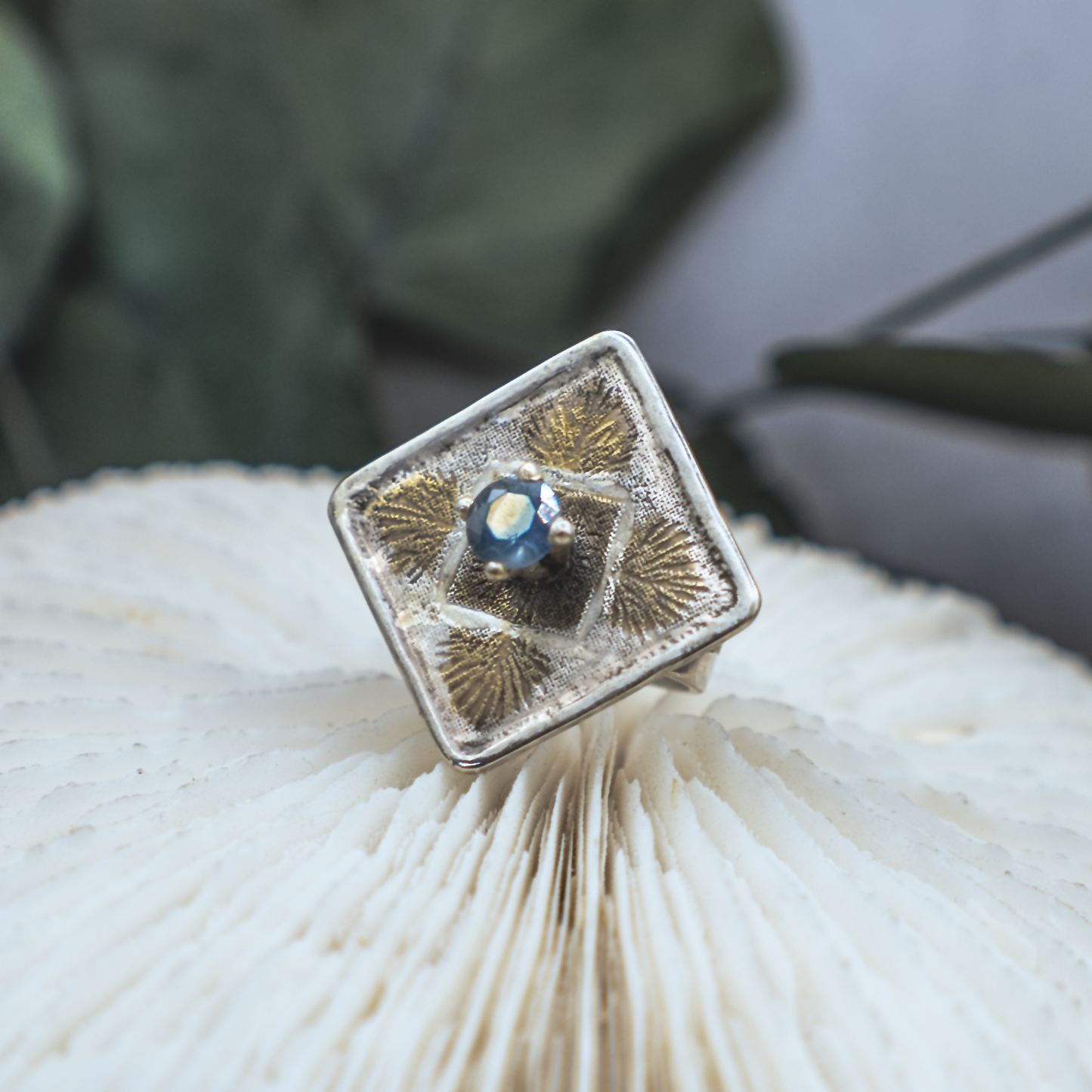 Anenome Bloom Ring III - Montana Sapphire, Silver, and Gold Modern Nouveau Ring