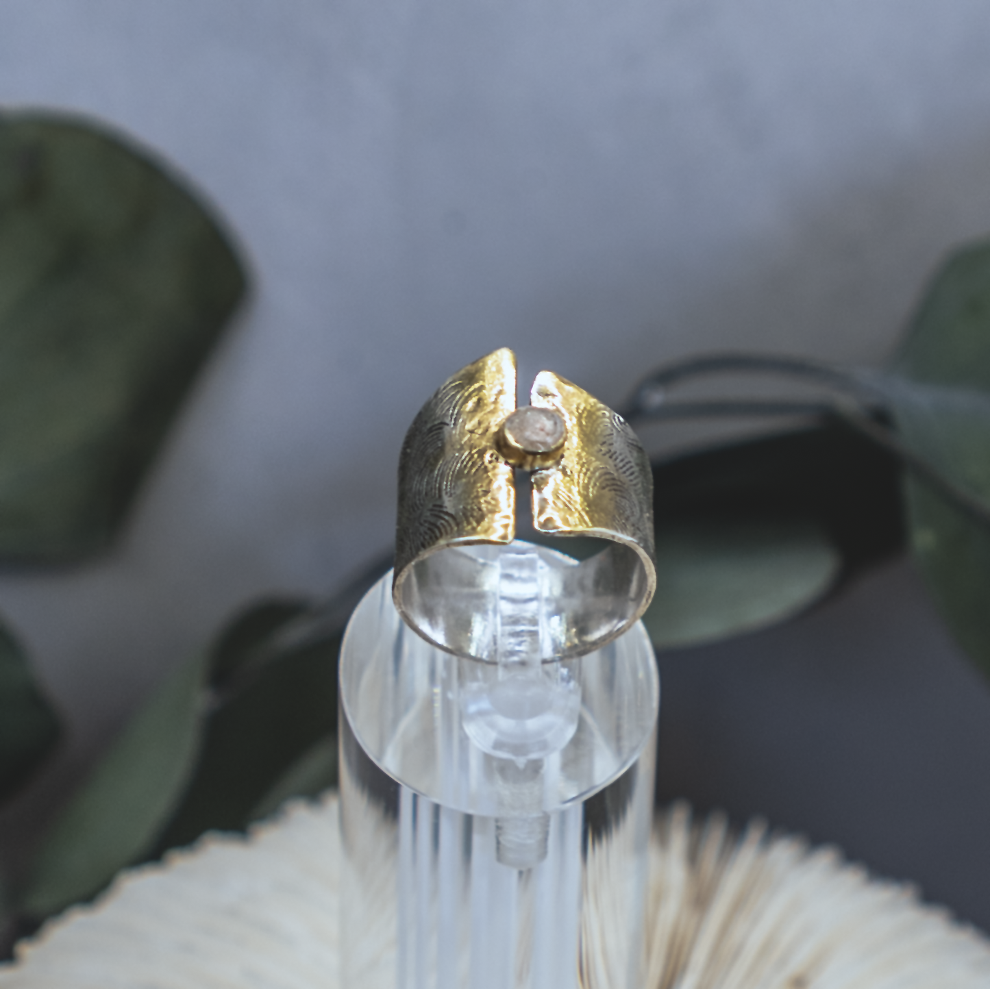 Gold Ombre Ring II - Rustic Diamond and 24K Brush Painted Sterling Silver