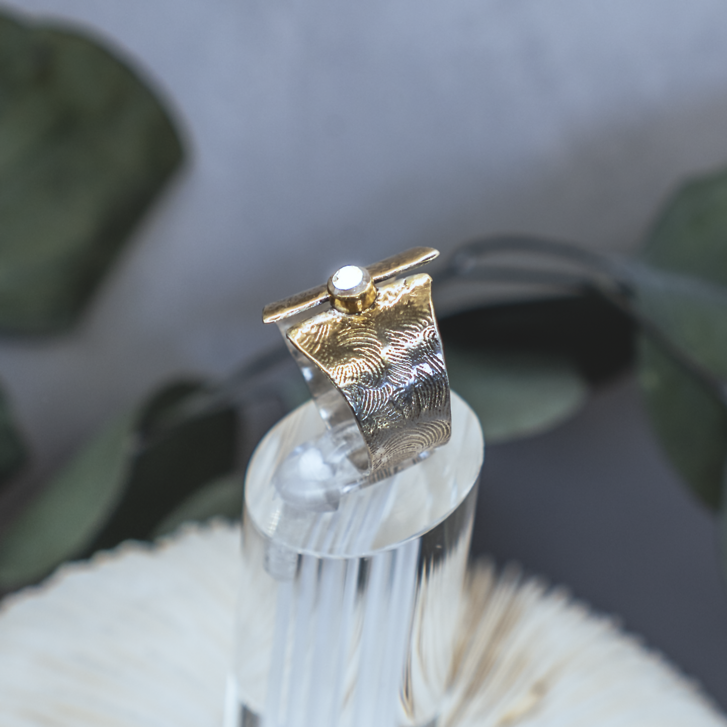 Gold Ombre Ring II - Rustic Diamond and 24K Brush Painted Sterling Silver