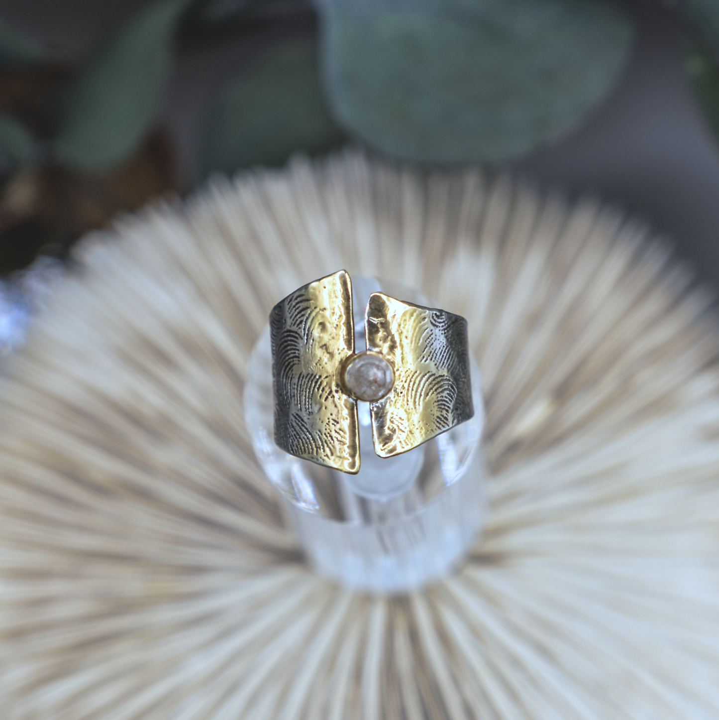 Gold Ombre Ring II - Rustic Diamond and 24K Brush Painted Sterling Silver