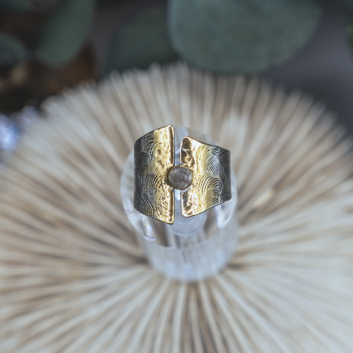 Gold Ombre Ring II - Rustic Diamond and 24K Brush Painted Sterling Silver