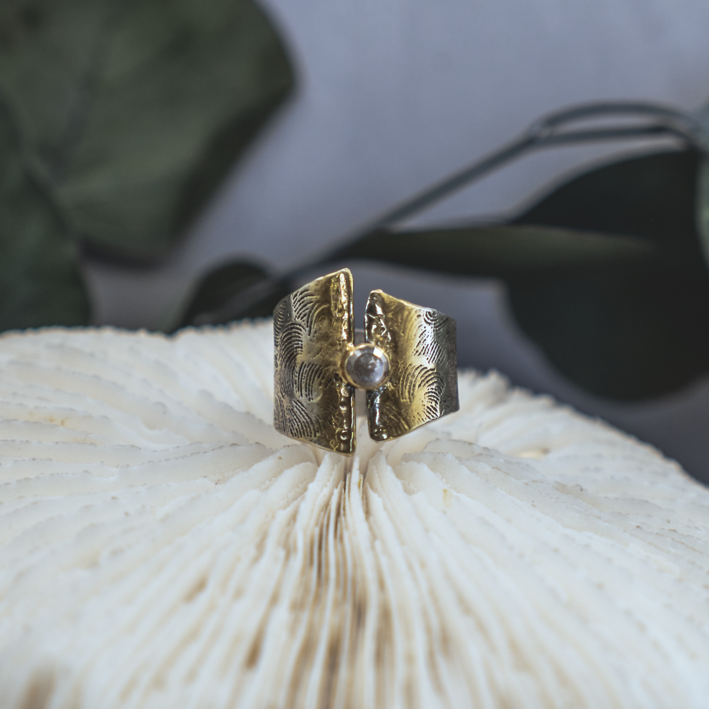 Gold Ombre Ring II - Rustic Diamond and 24K Brush Painted Sterling Silver