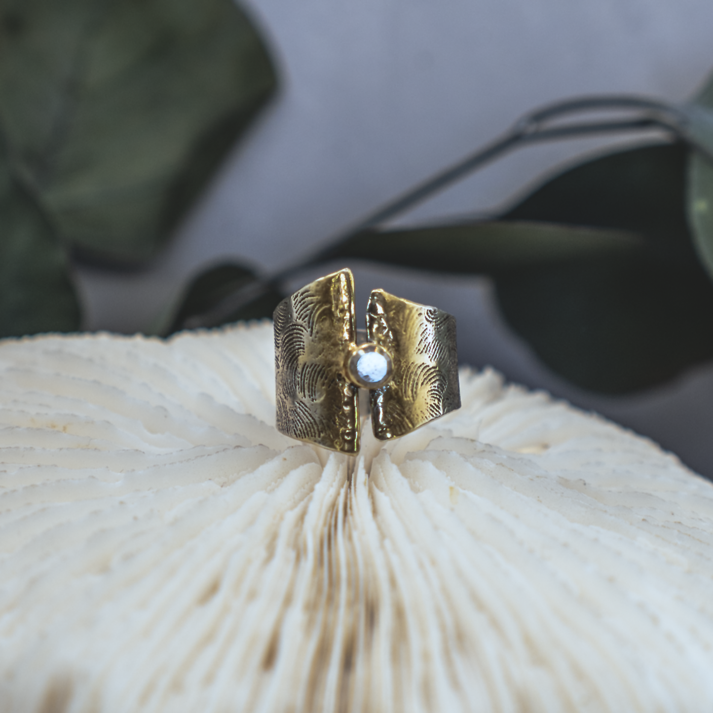 Gold Ombre Ring II - Rustic Diamond and 24K Brush Painted Sterling Silver
