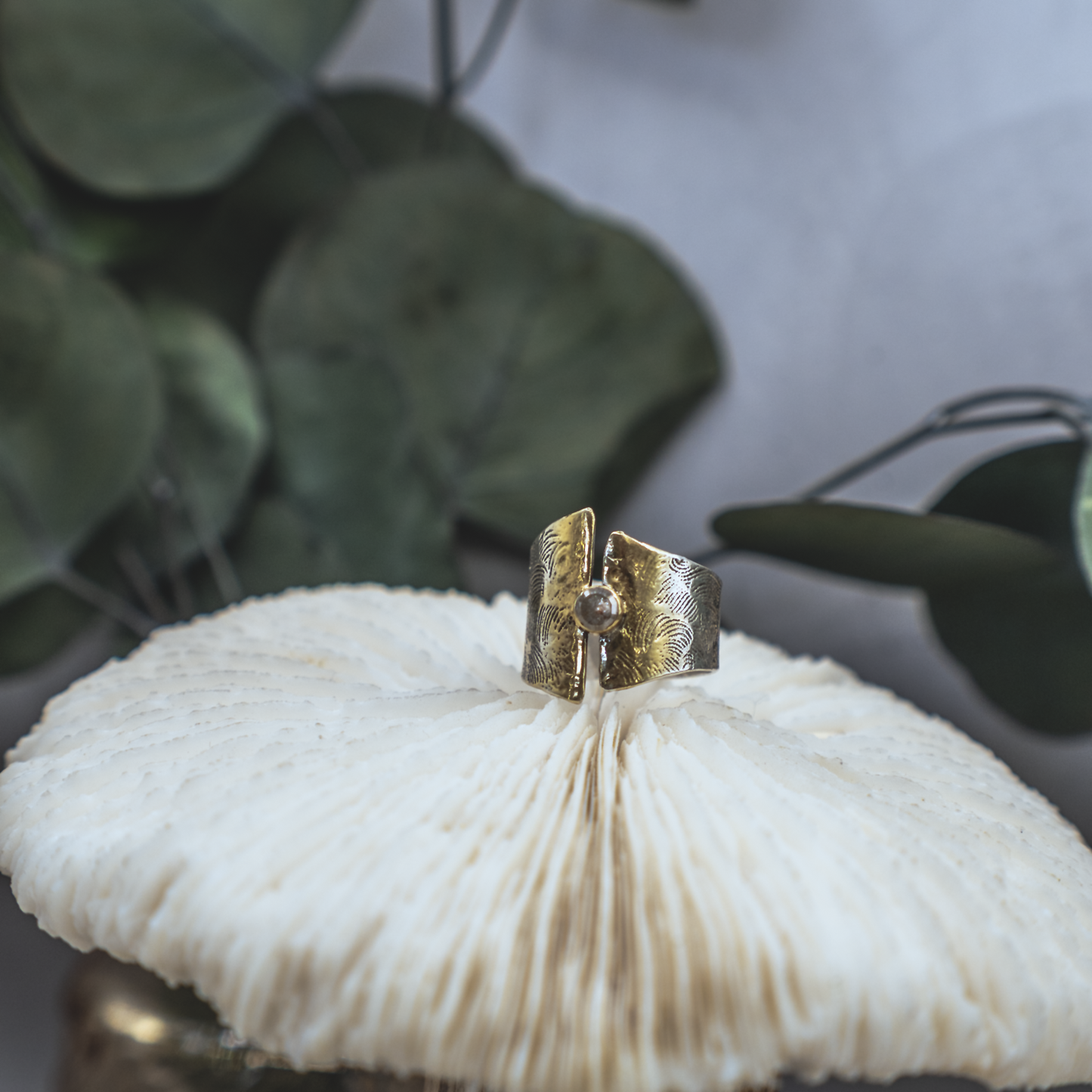 Gold Ombre Ring II - Rustic Diamond and 24K Brush Painted Sterling Silver