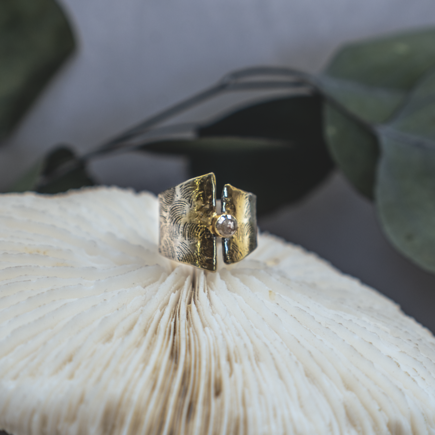 Gold Ombre Ring II - Rustic Diamond and 24K Brush Painted Sterling Silver