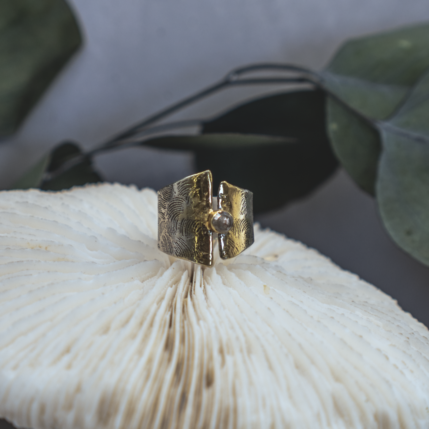 Gold Ombre Ring II - Rustic Diamond and 24K Brush Painted Sterling Silver