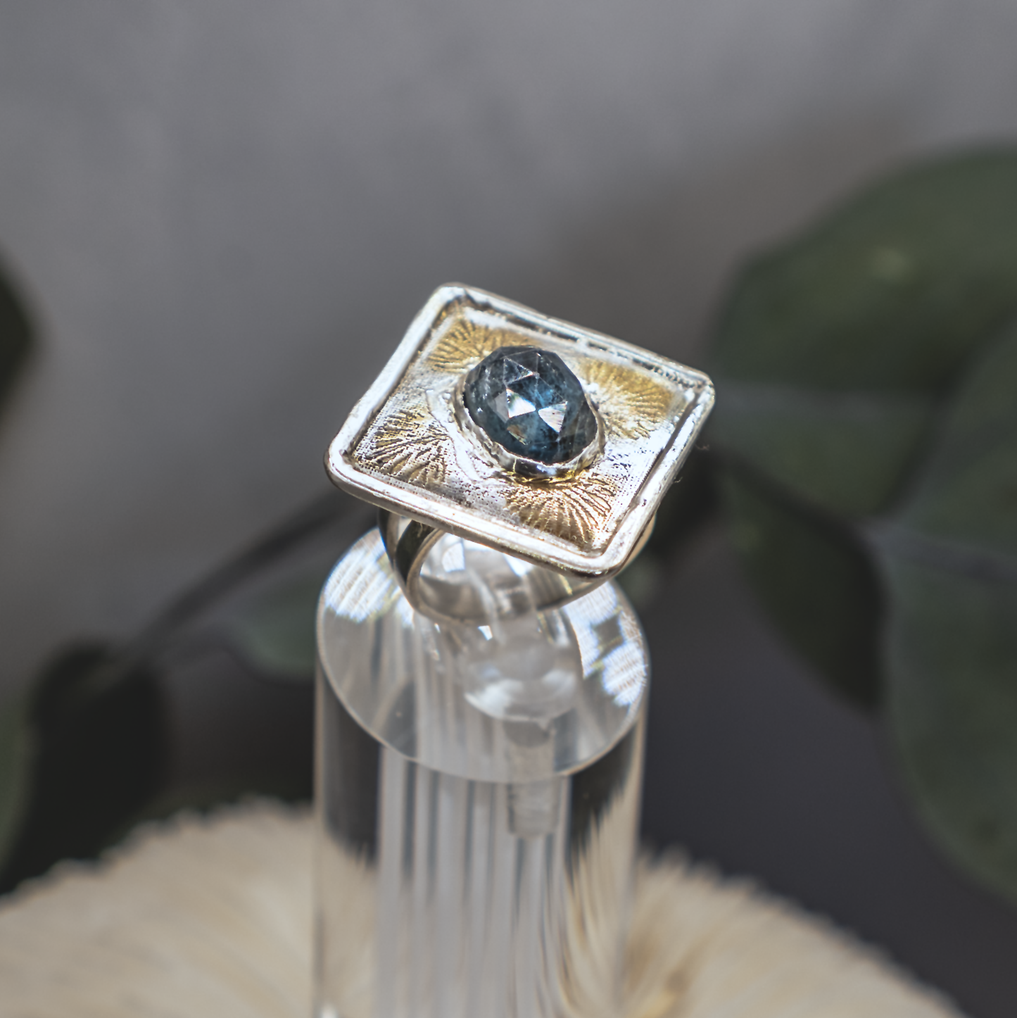 Anenome Bloom Ring II - Kyanite, Silver, and Gold Modern Nouveau Ring