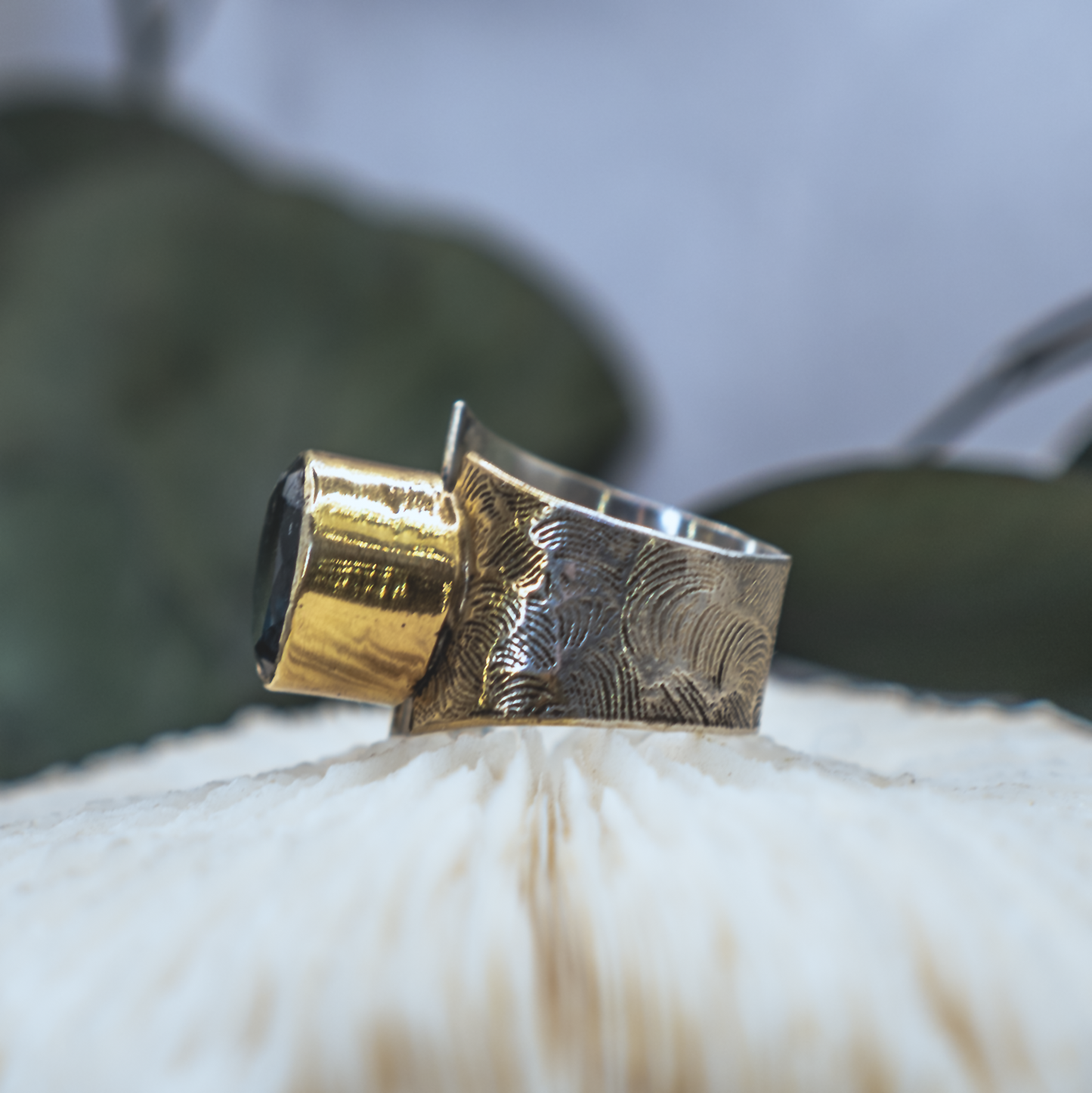 Gold Ombre Ring I - London Topaz and 24K Brush Painted Sterling Silver