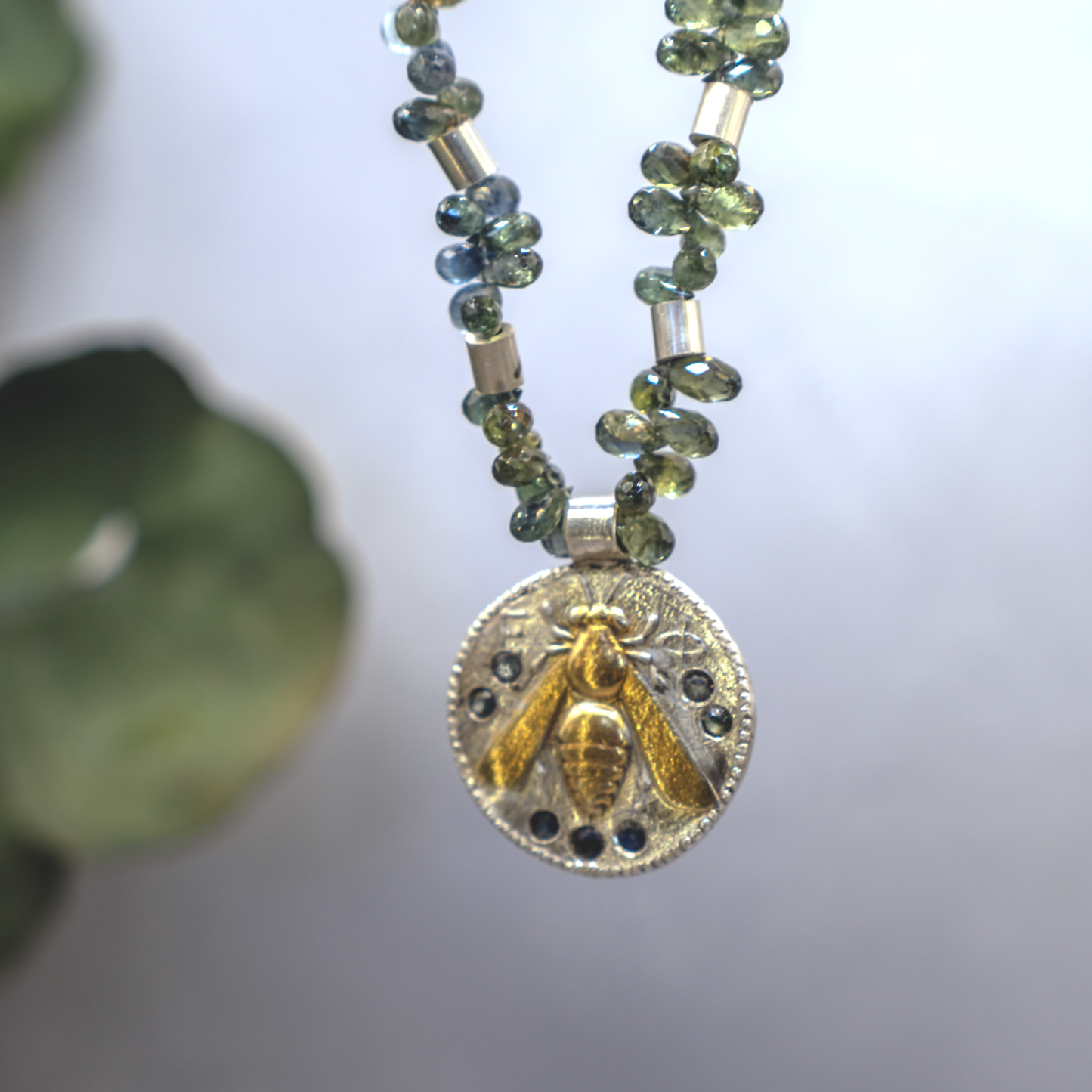 Artemis Sapphire Coin Necklace II - Sterling Silver, 24K Gold, and Natural Sapphire