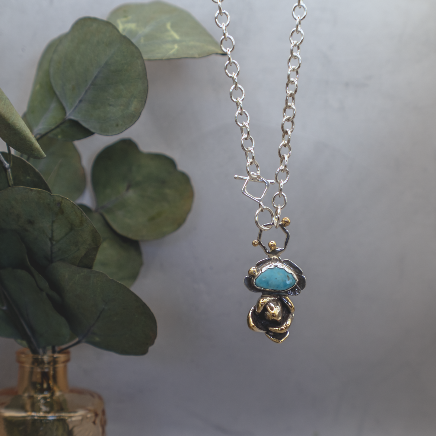 Hex & Bloom Necklace II - Sterling Silver, 24K Gold, Turquoise