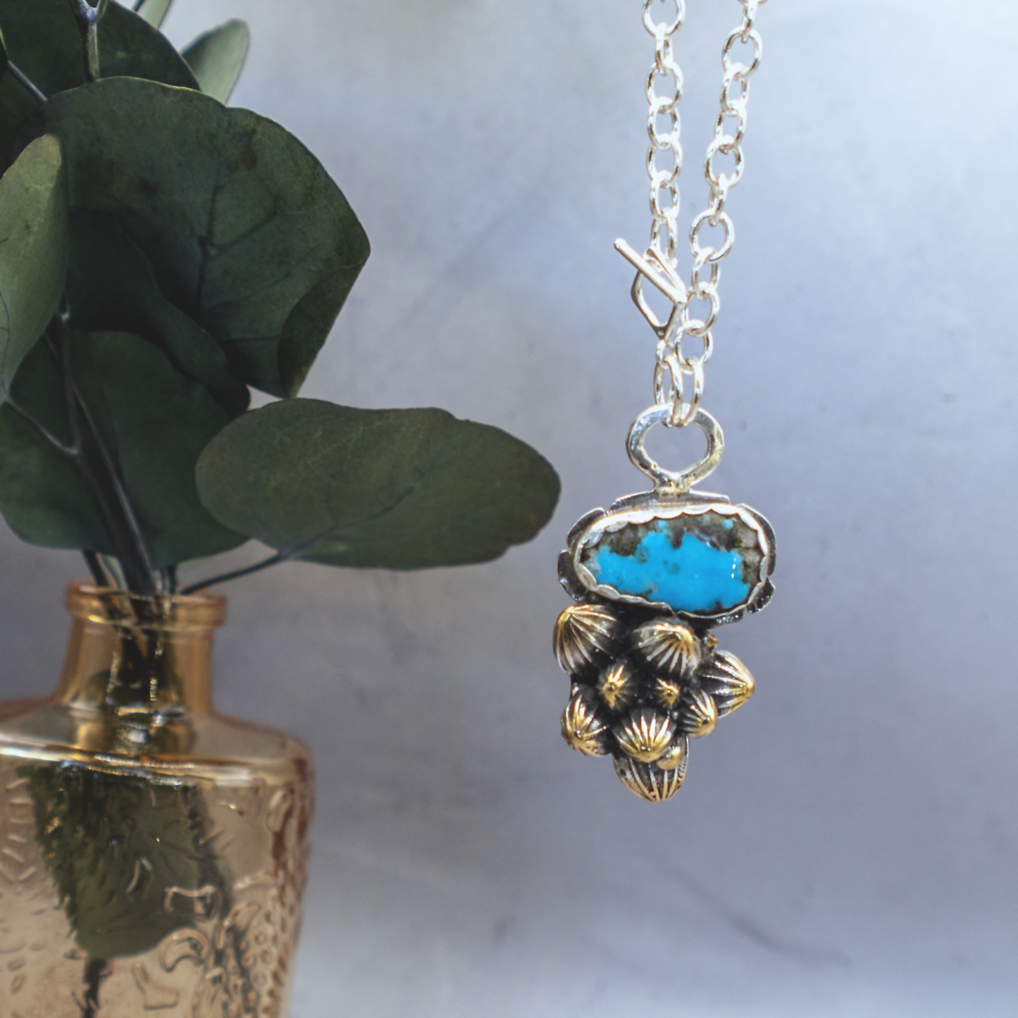 Hex & Bloom Necklace III - Sterling Silver, 24K Gold, Turquoise