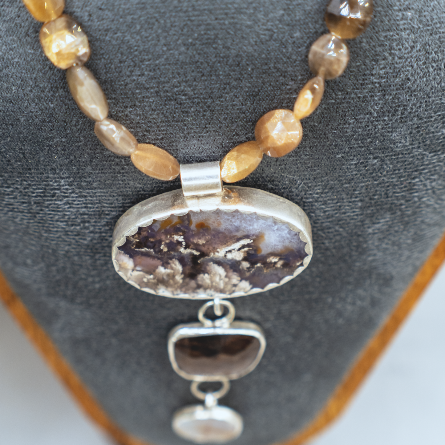 Rising Roots Necklace II - Dendritic Agate & Bronze Sapphire Sterling Silver Necklace