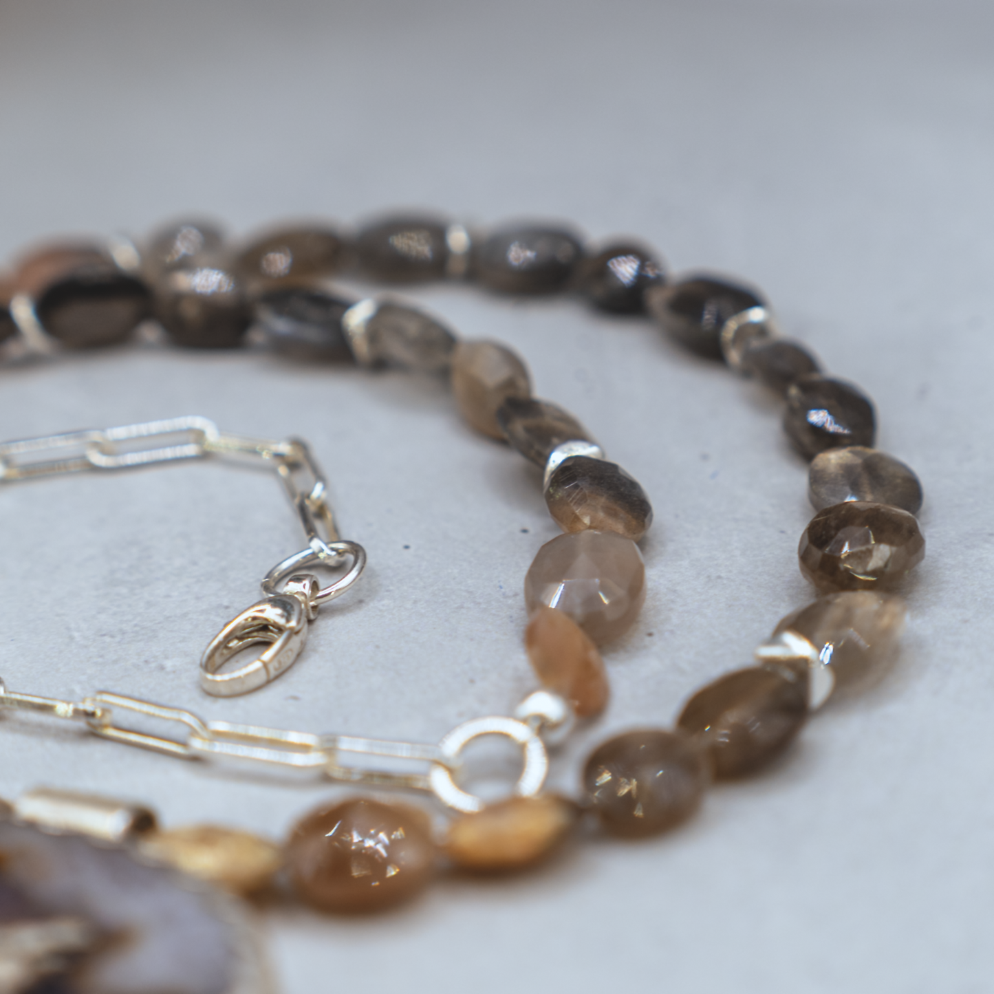 Rising Roots Necklace II - Dendritic Agate & Bronze Sapphire Sterling Silver Necklace