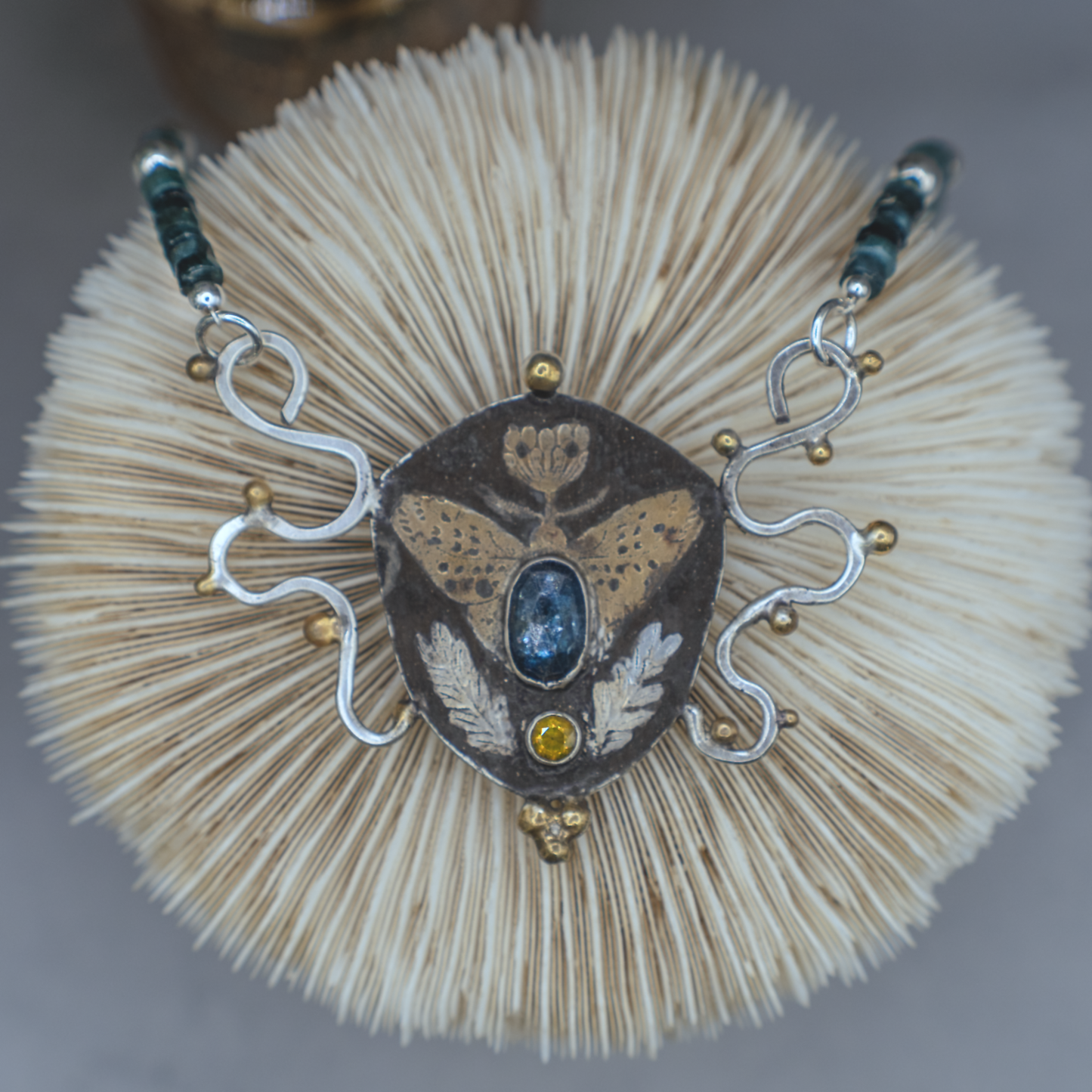 Nouveau Modern Butterfly Necklace - Sterling Silver, 24K Gold, Kyanite and Sphene Necklace