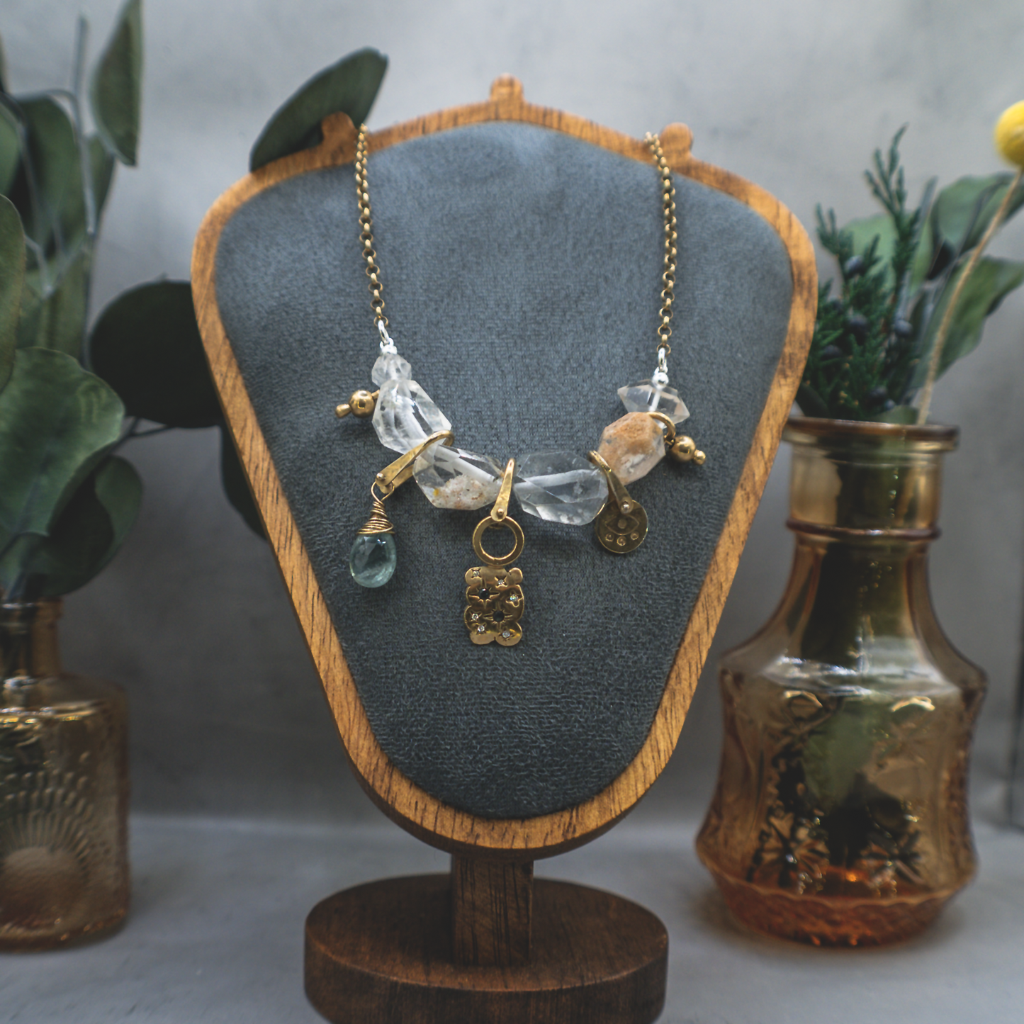 Oracle of Light Necklace - 18K Gold Vermeil, Sapphire, Diamond, Aquamarine, Garden Quartz Necklace