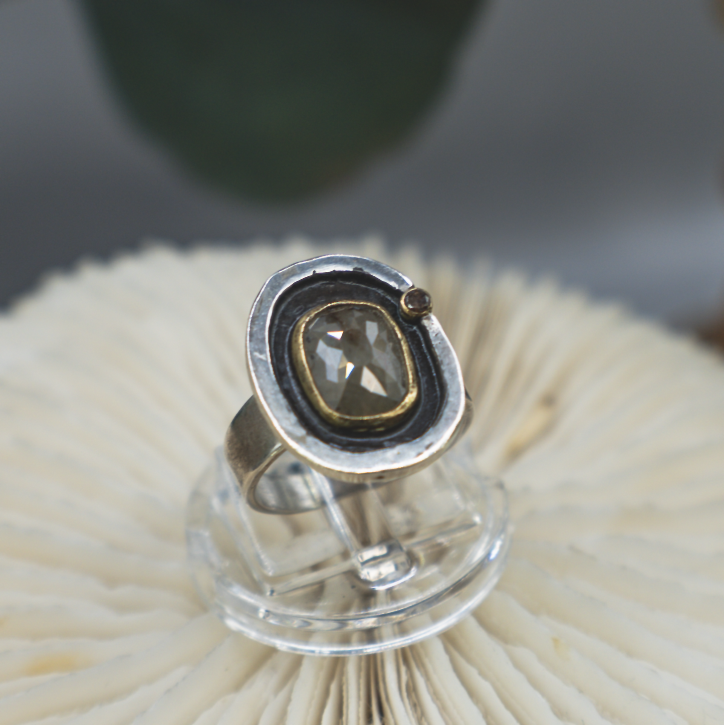 Reliquary Ring III - Rustic and Fine Diamond, 18K Gold and Sterling Silver Ring