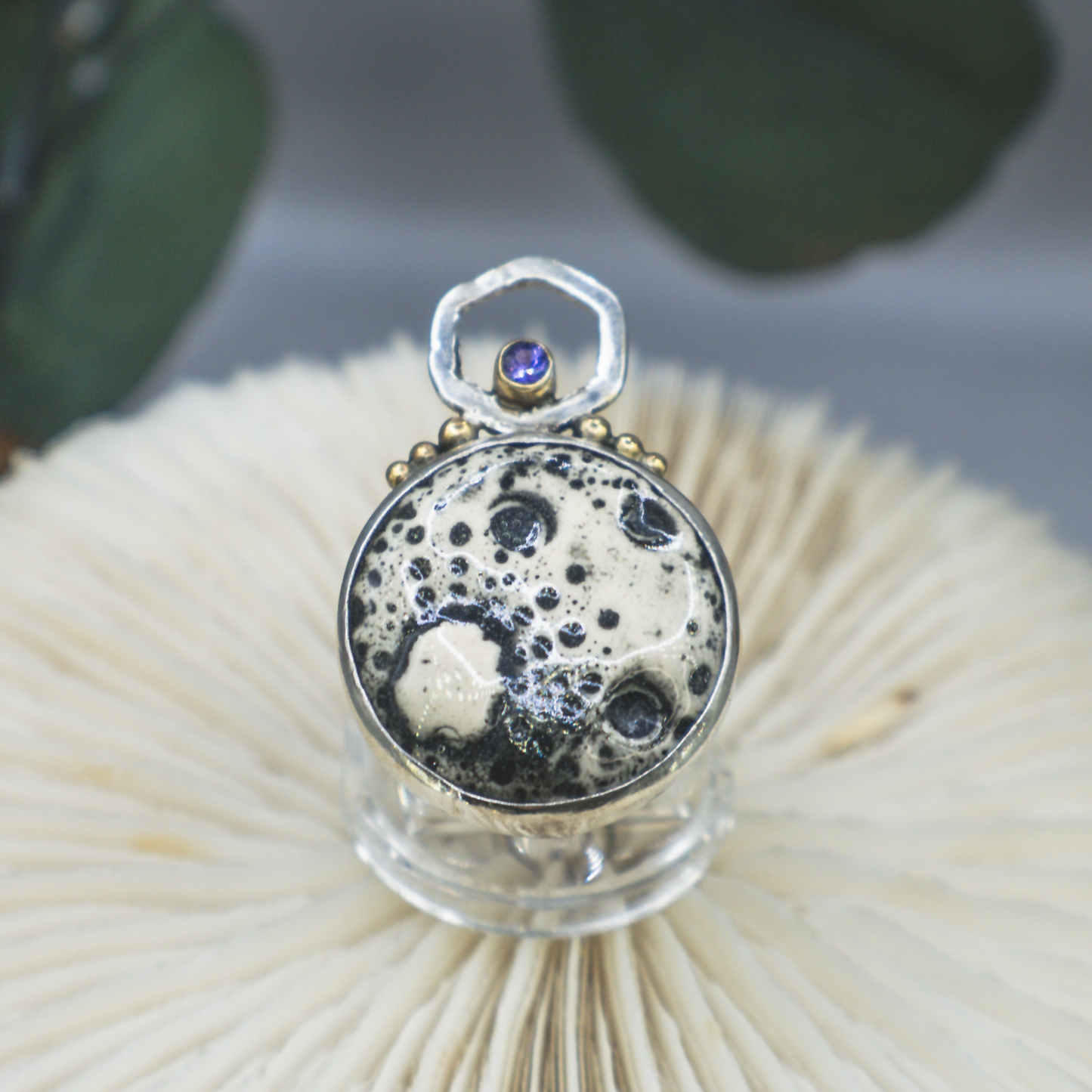 Nouveau Modern Moon Ring - Sterling Silver and Purple Sapphire
