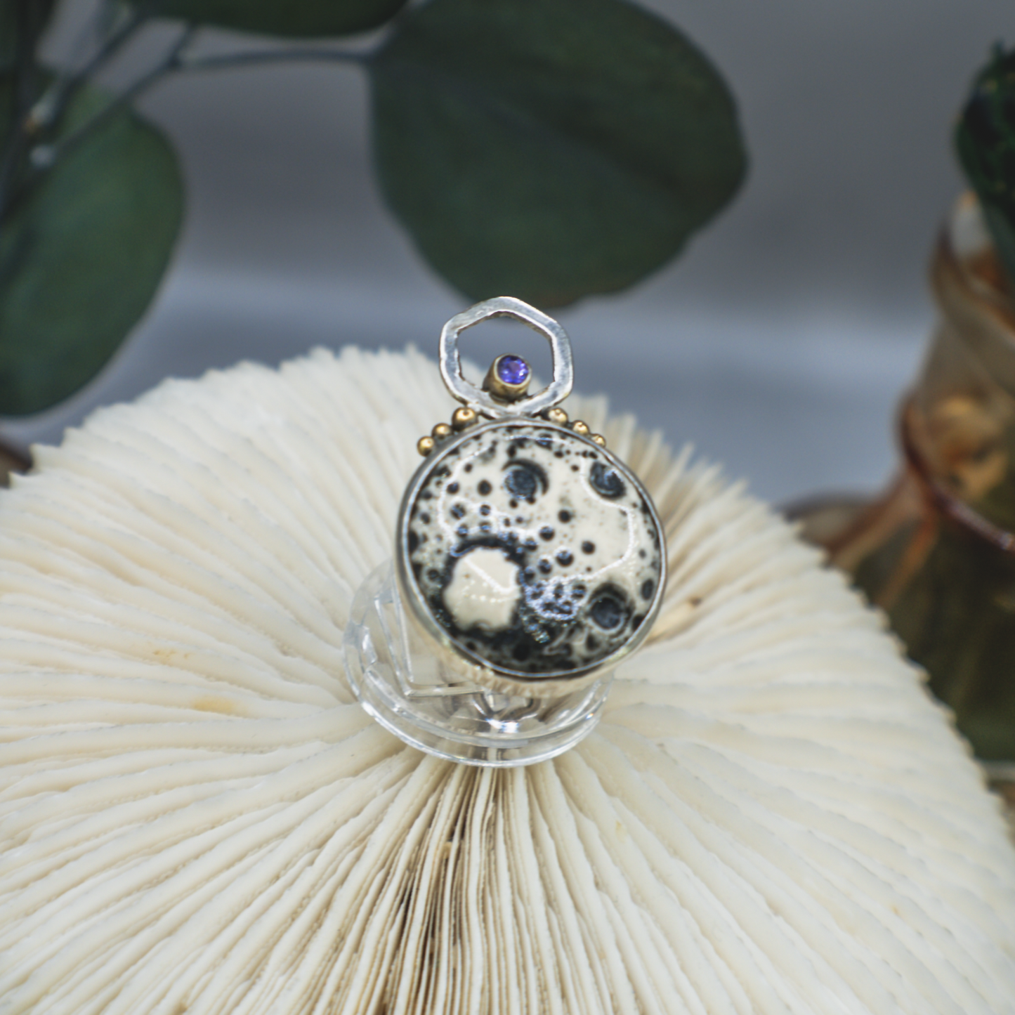 Nouveau Modern Moon Ring - Sterling Silver and Purple Sapphire