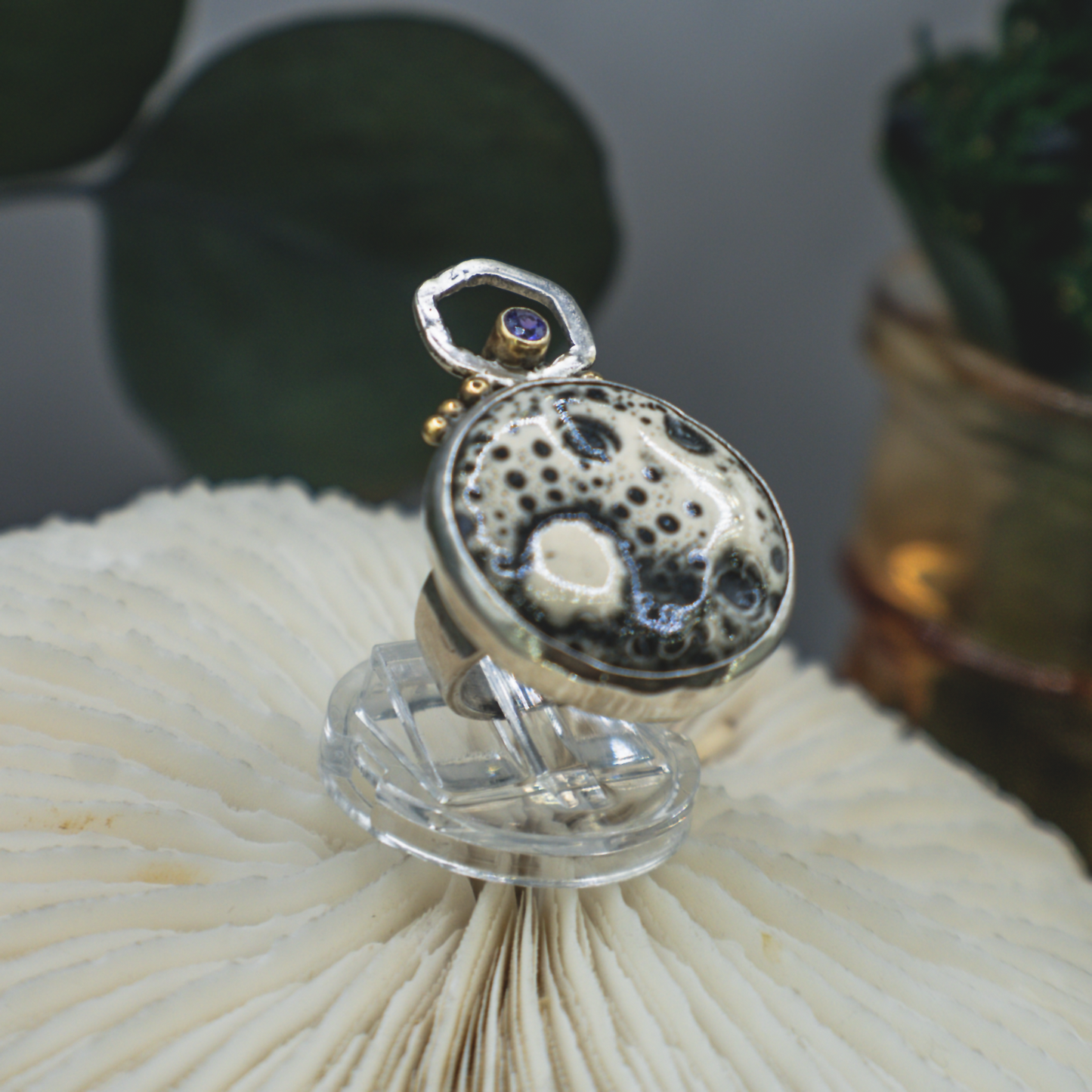 Nouveau Modern Moon Ring - Sterling Silver and Purple Sapphire
