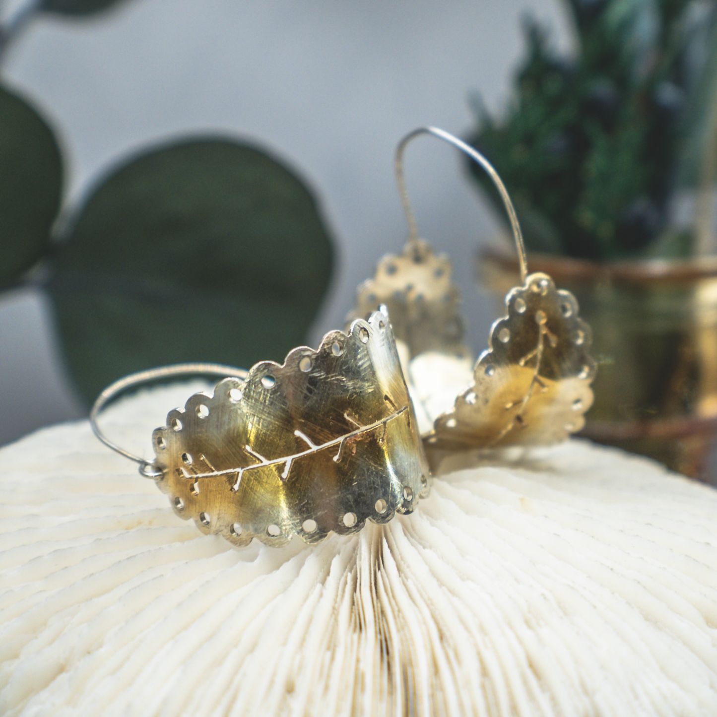 Curling Leaf Earrrings - Handmade 18k Vermeil or Silver Earrings