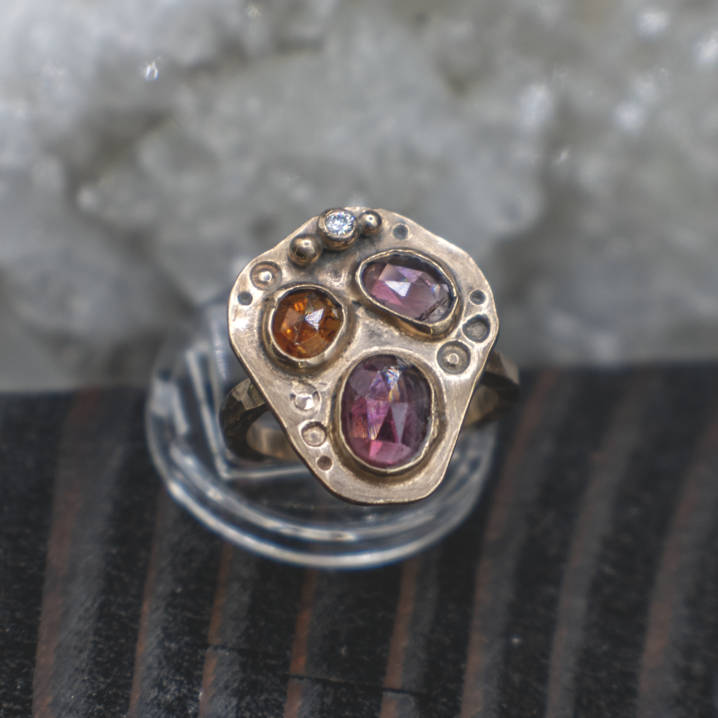 Midsummer Ember Ring II - Multi-colored Tourmaline, White Diamond, 18K Gold Vermeil Ring