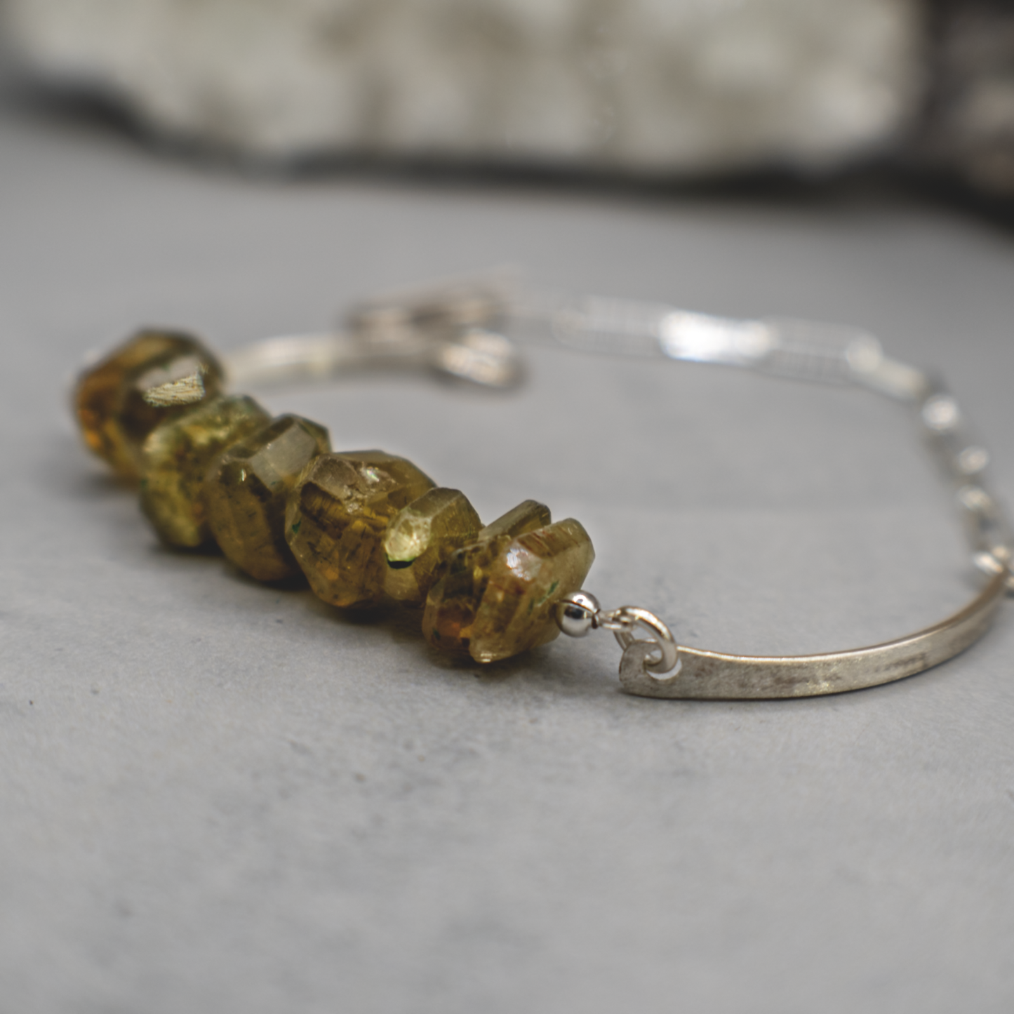 Verdant Spine Bracelet - Vessonite and Sterling Silver