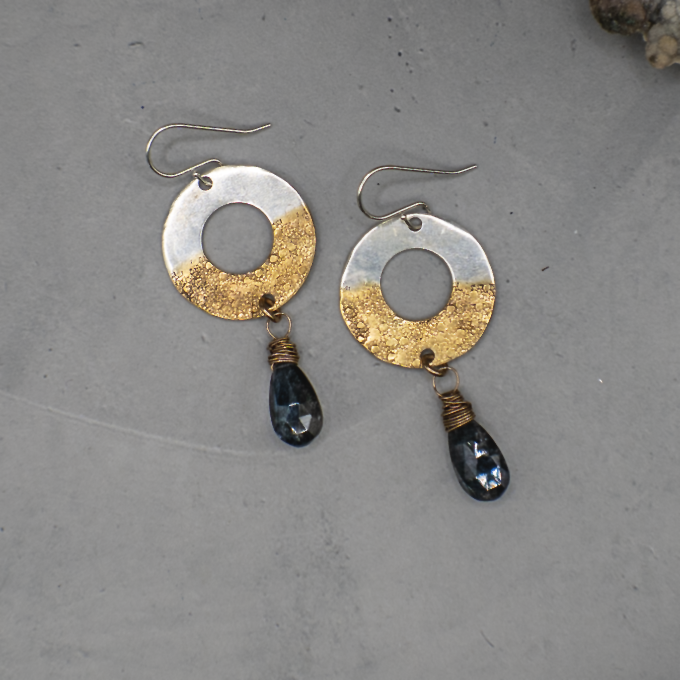 Tide Caller Earrings - Sterling Silver, 24K Gold and Moss Aquamarine Earrings