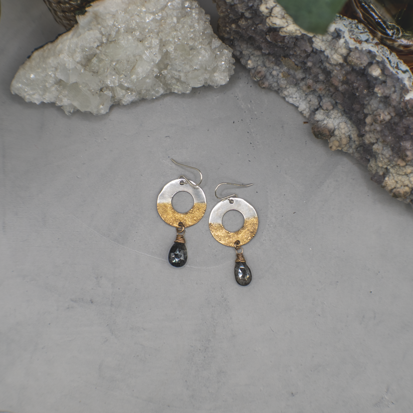 Tide Caller Earrings - Sterling Silver, 24K Gold and Moss Aquamarine Earrings
