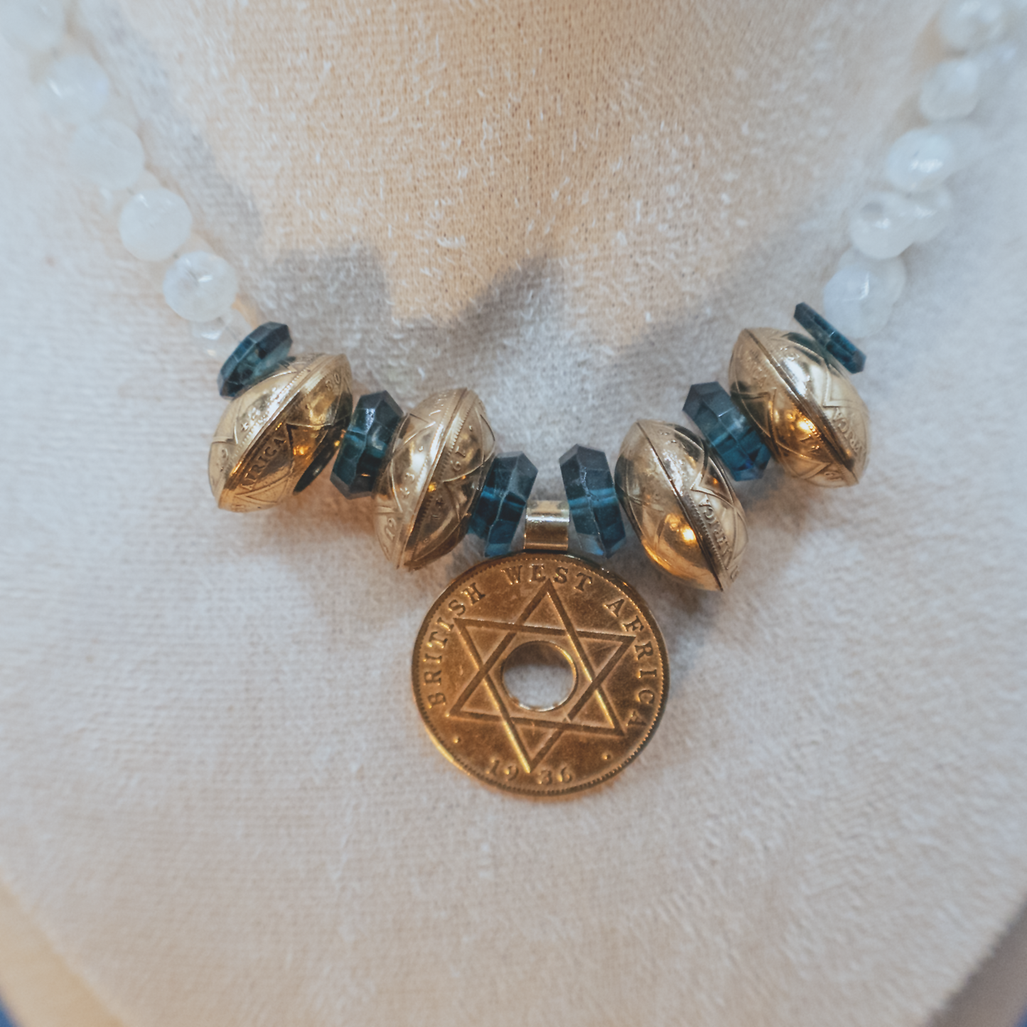 Gold Plated Antique British West African Half Penny Coin Necklace I