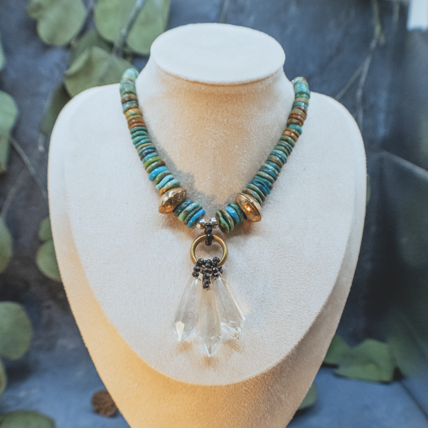 Gold Plated Antique Half Penny Coin and Bohemian Crystal Necklace