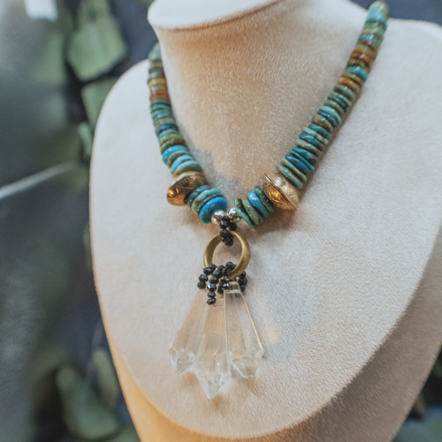 Gold Plated Antique Half Penny Coin and Bohemian Crystal Necklace