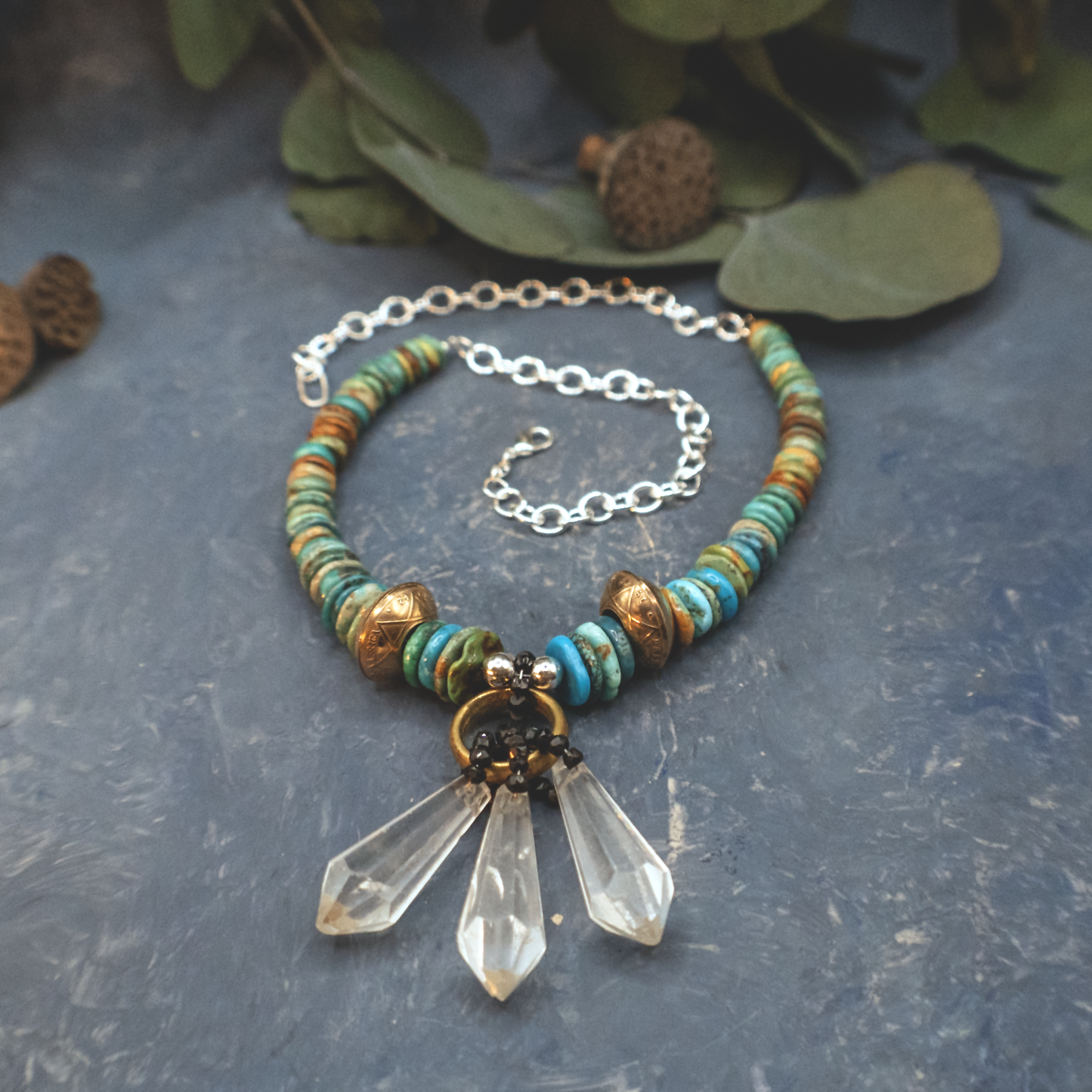 Gold Plated Antique Half Penny Coin and Bohemian Crystal Necklace