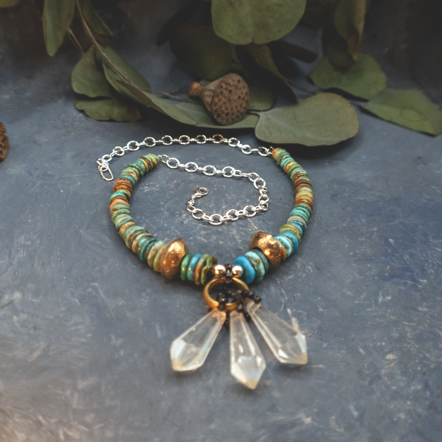 Gold Plated Antique Half Penny Coin and Bohemian Crystal Necklace
