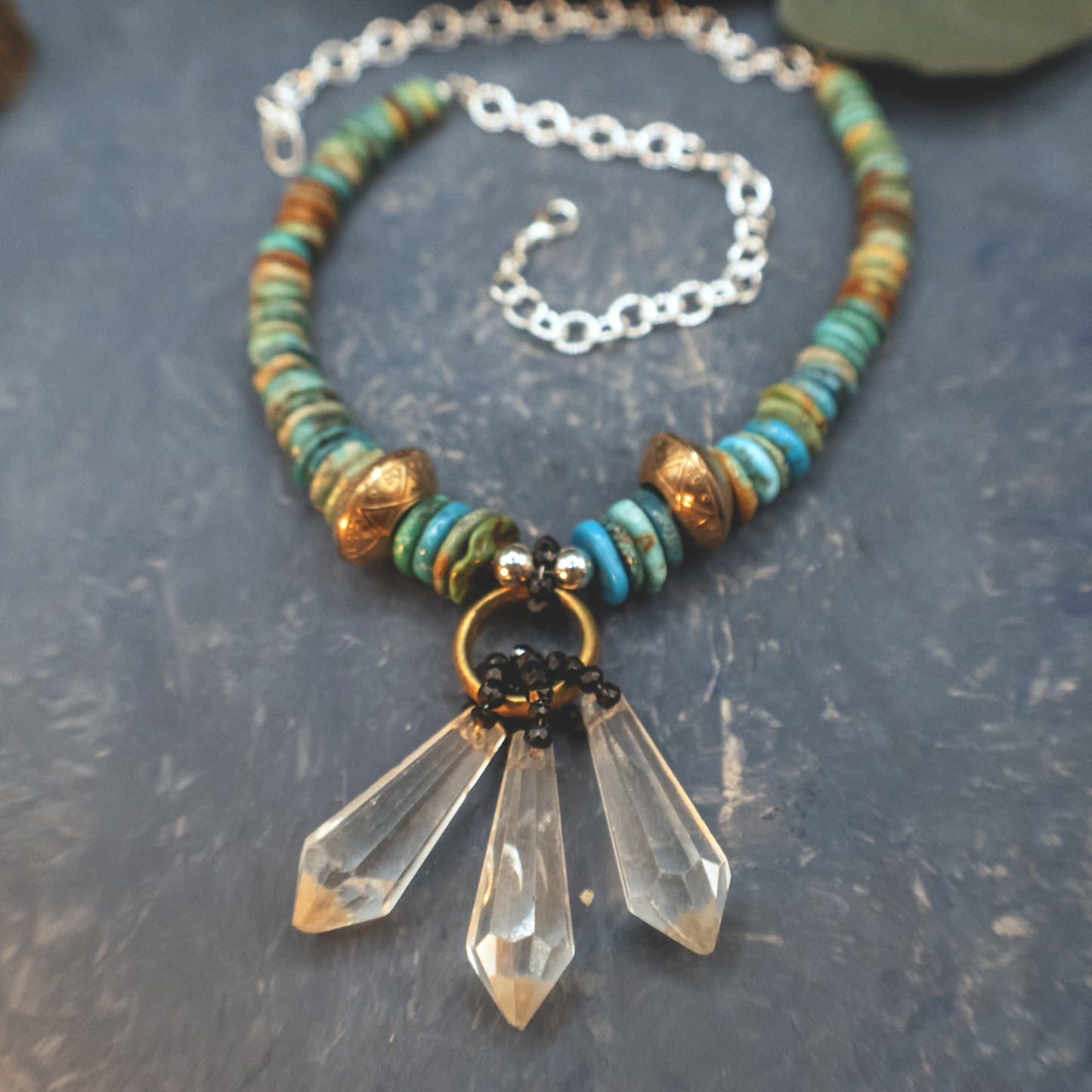 Gold Plated Antique Half Penny Coin and Bohemian Crystal Necklace