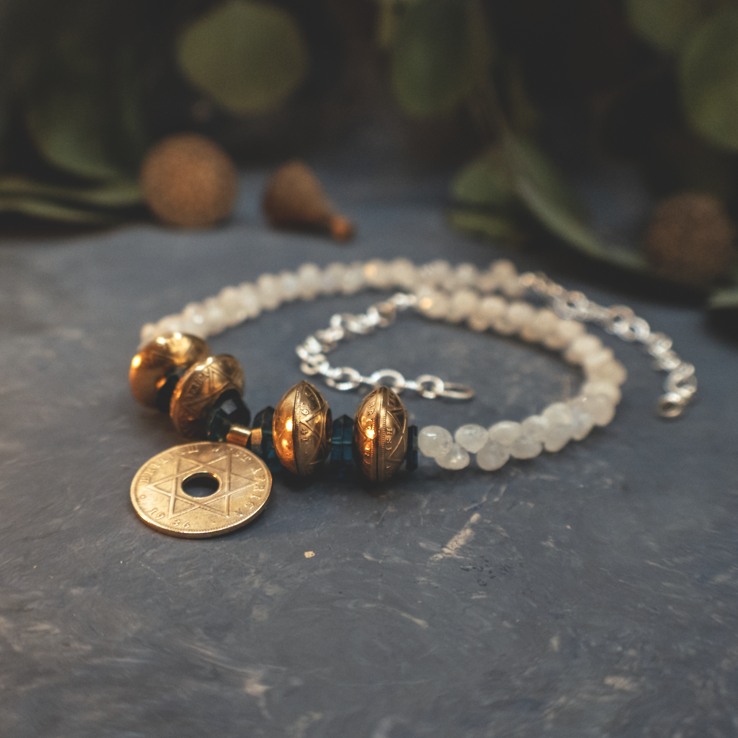 Gold Plated Antique British West African Half Penny Coin Necklace I