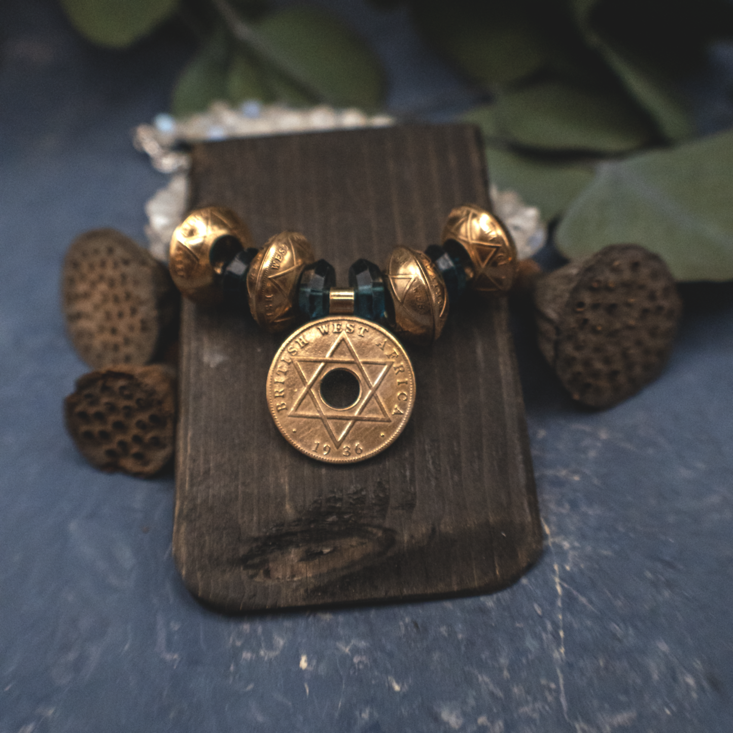 Gold Plated Antique British West African Half Penny Coin Necklace I