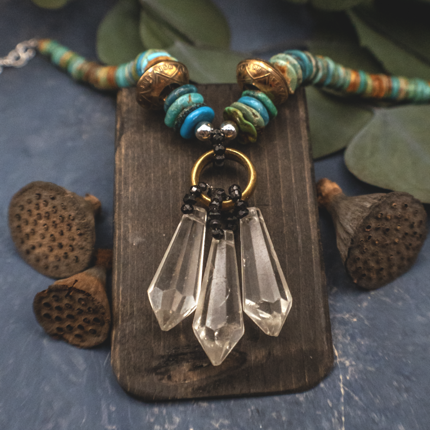 Gold Plated Antique Half Penny Coin and Bohemian Crystal Necklace