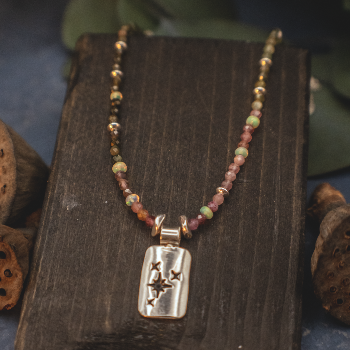 Starseed Tourmaline and Opal Necklace V