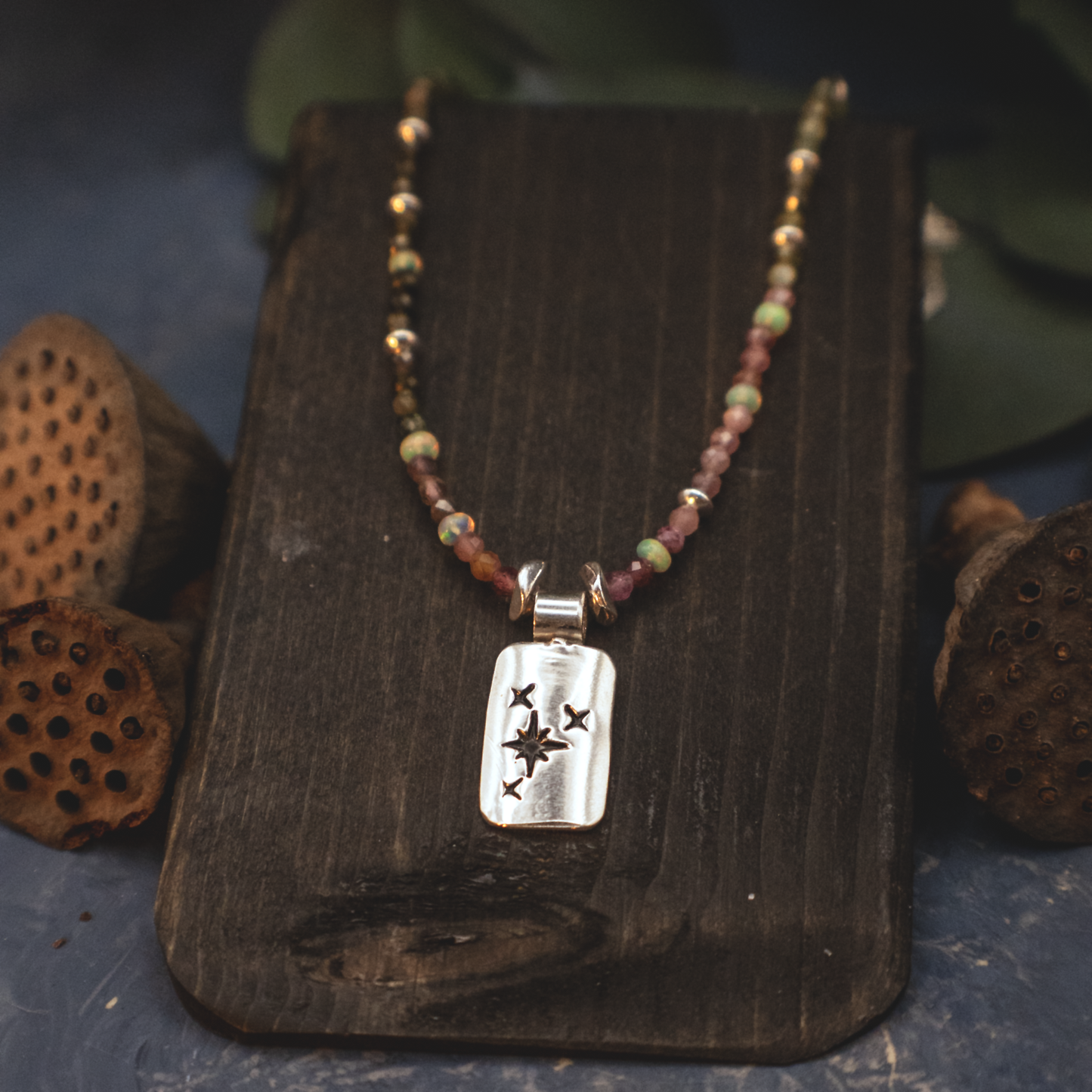 Starseed Tourmaline and Opal Necklace V