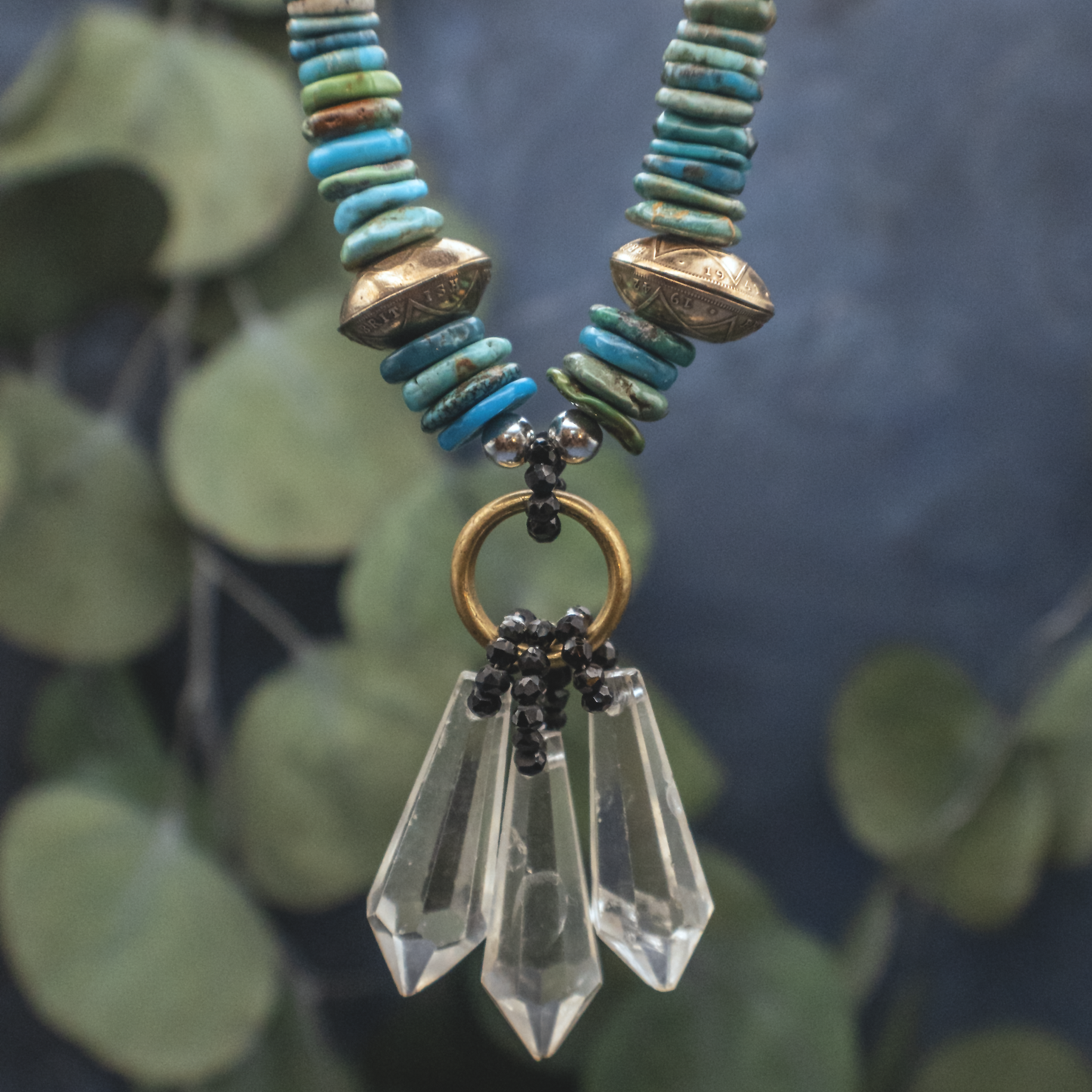 Gold Plated Antique Half Penny Coin and Bohemian Crystal Necklace