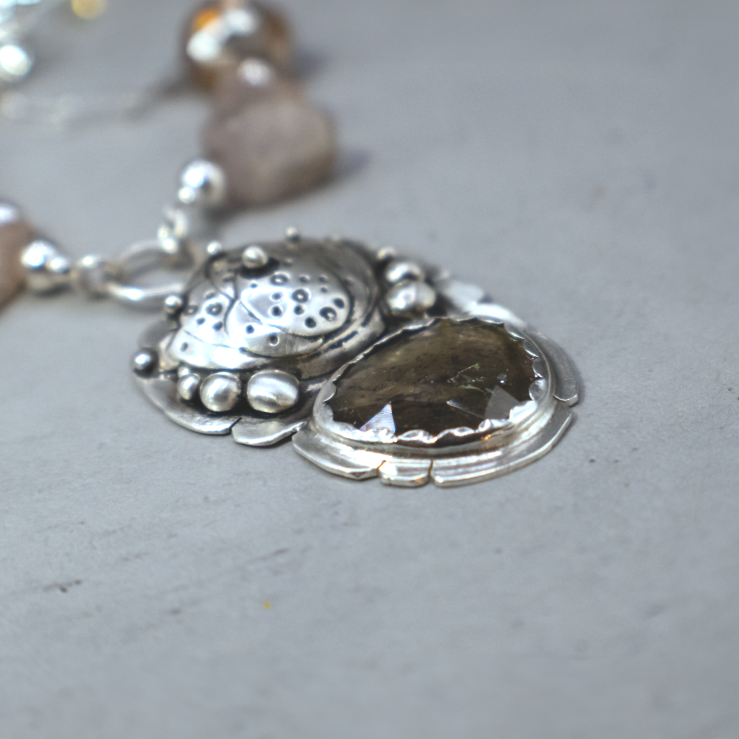 Golden Lotus Necklace - Sterling Silver Tourmaline and Kunzite Necklace