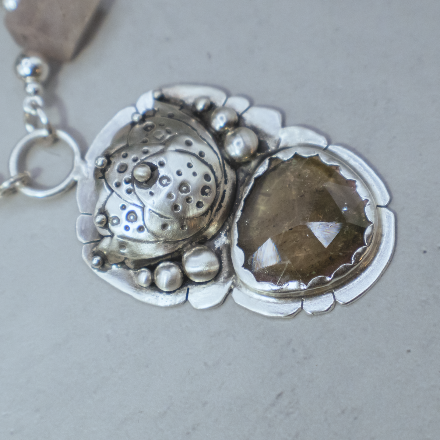 Golden Lotus Necklace - Sterling Silver Tourmaline and Kunzite Necklace