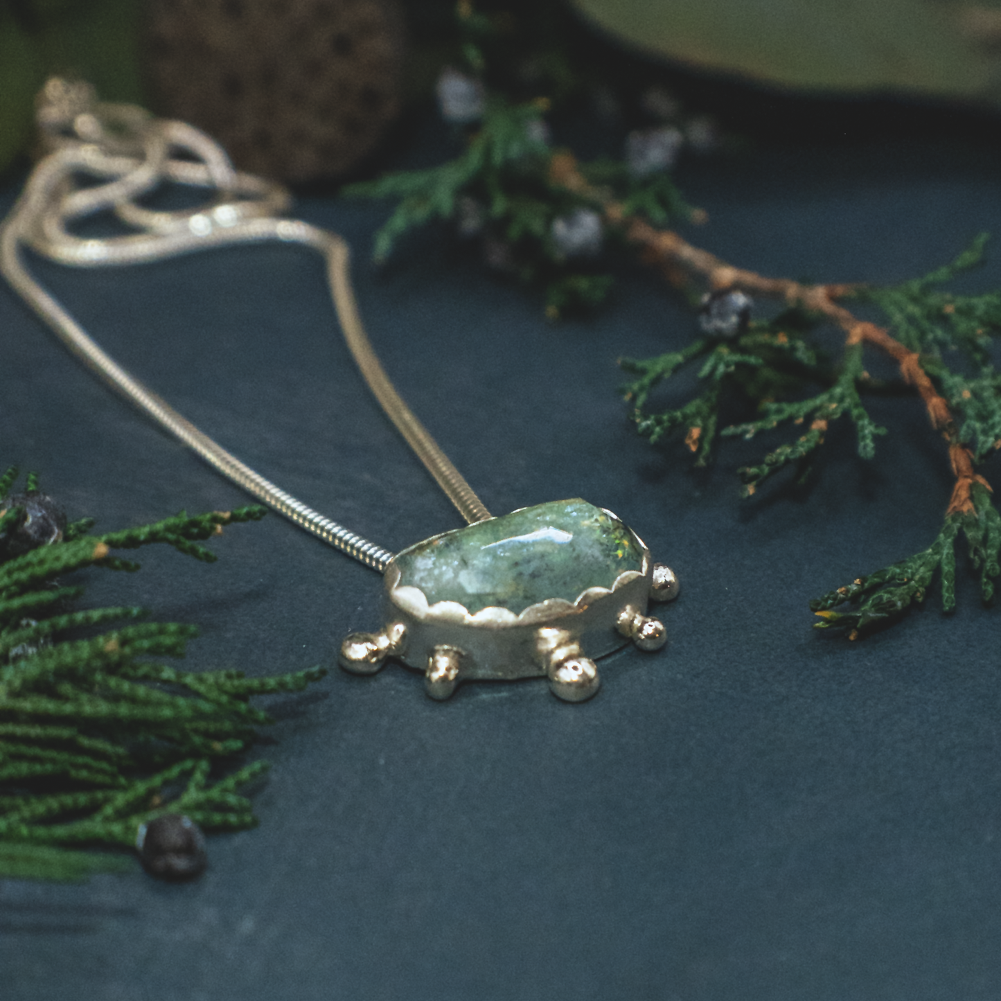Rainshadow Necklace II - Sterling Silver Aquamarine and Opal Necklace