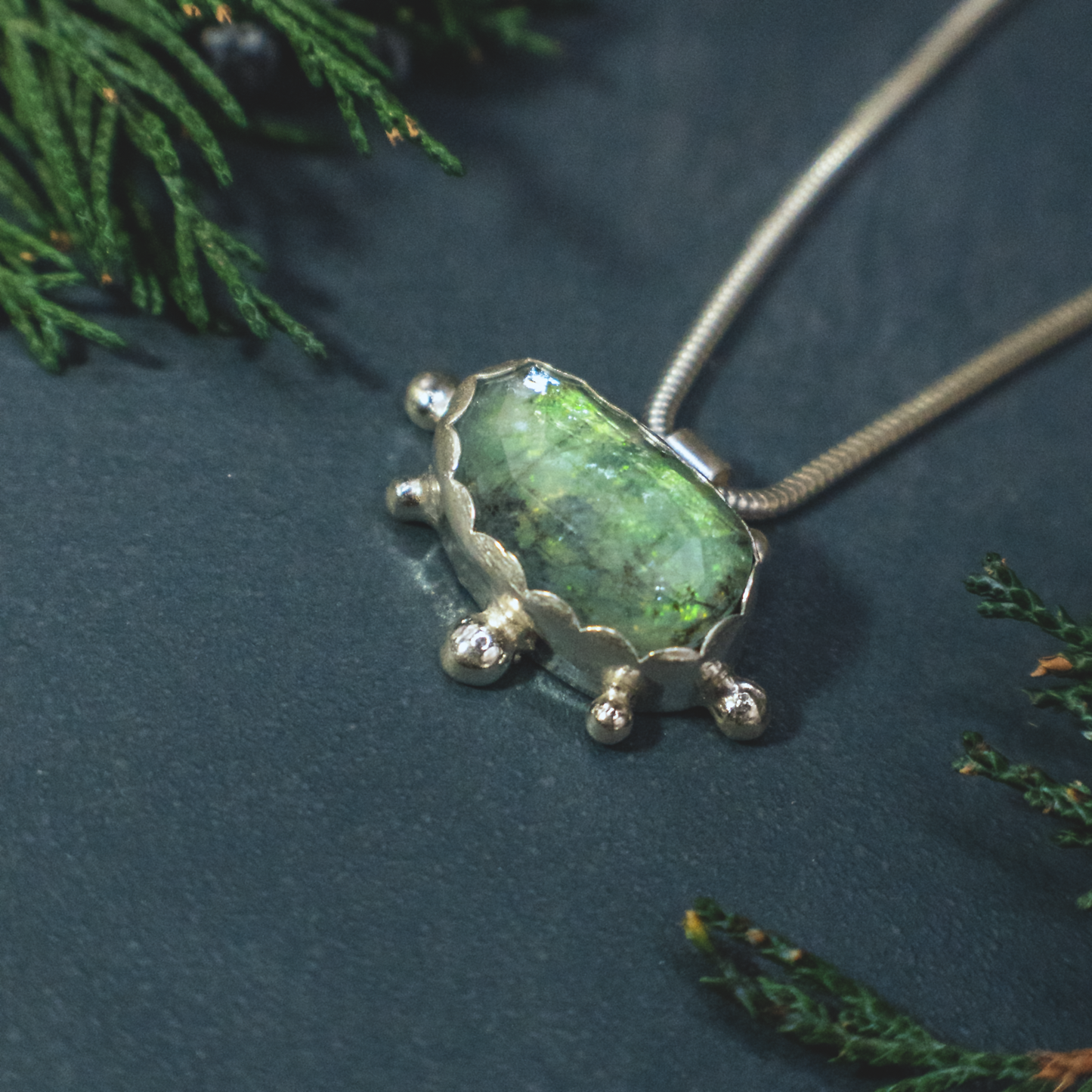 Rainshadow Necklace II - Sterling Silver Aquamarine and Opal Necklace