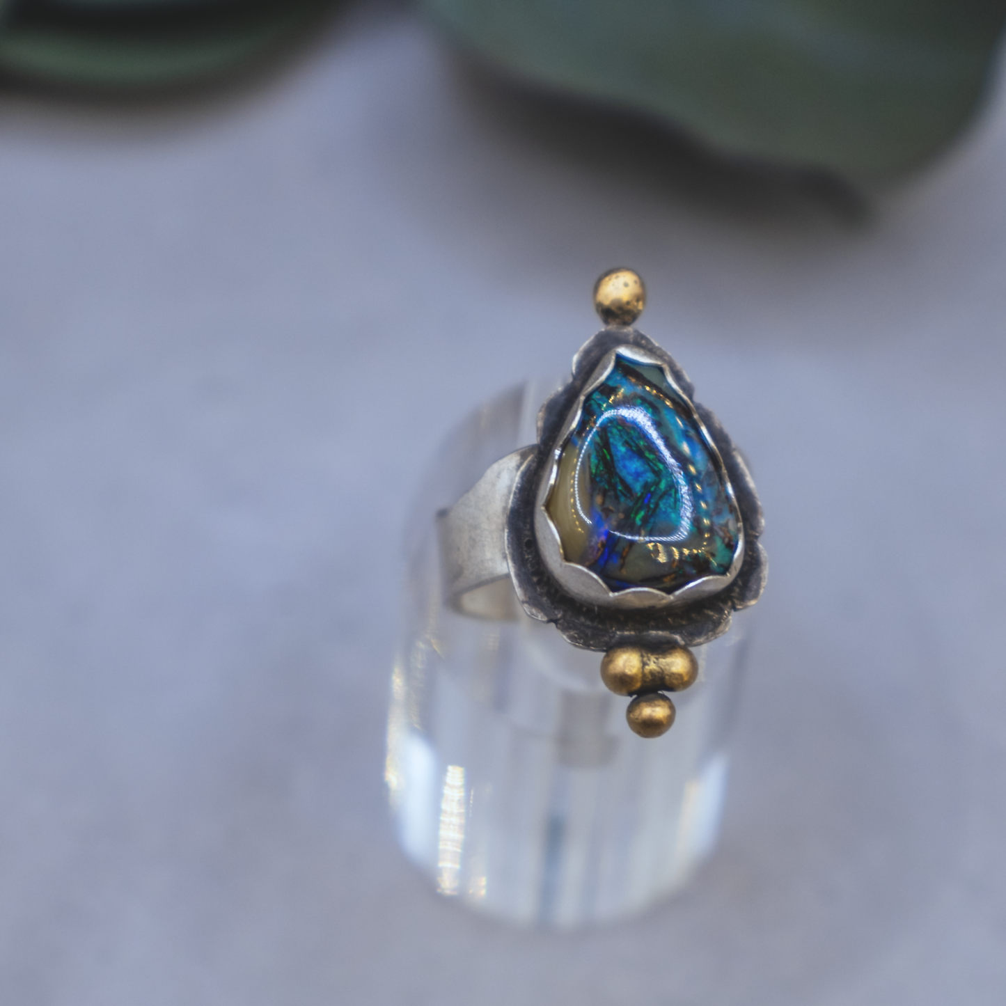 Electric River Ring - Sterling Silver and Australian Boulder opal with 24K Brushed Gold
