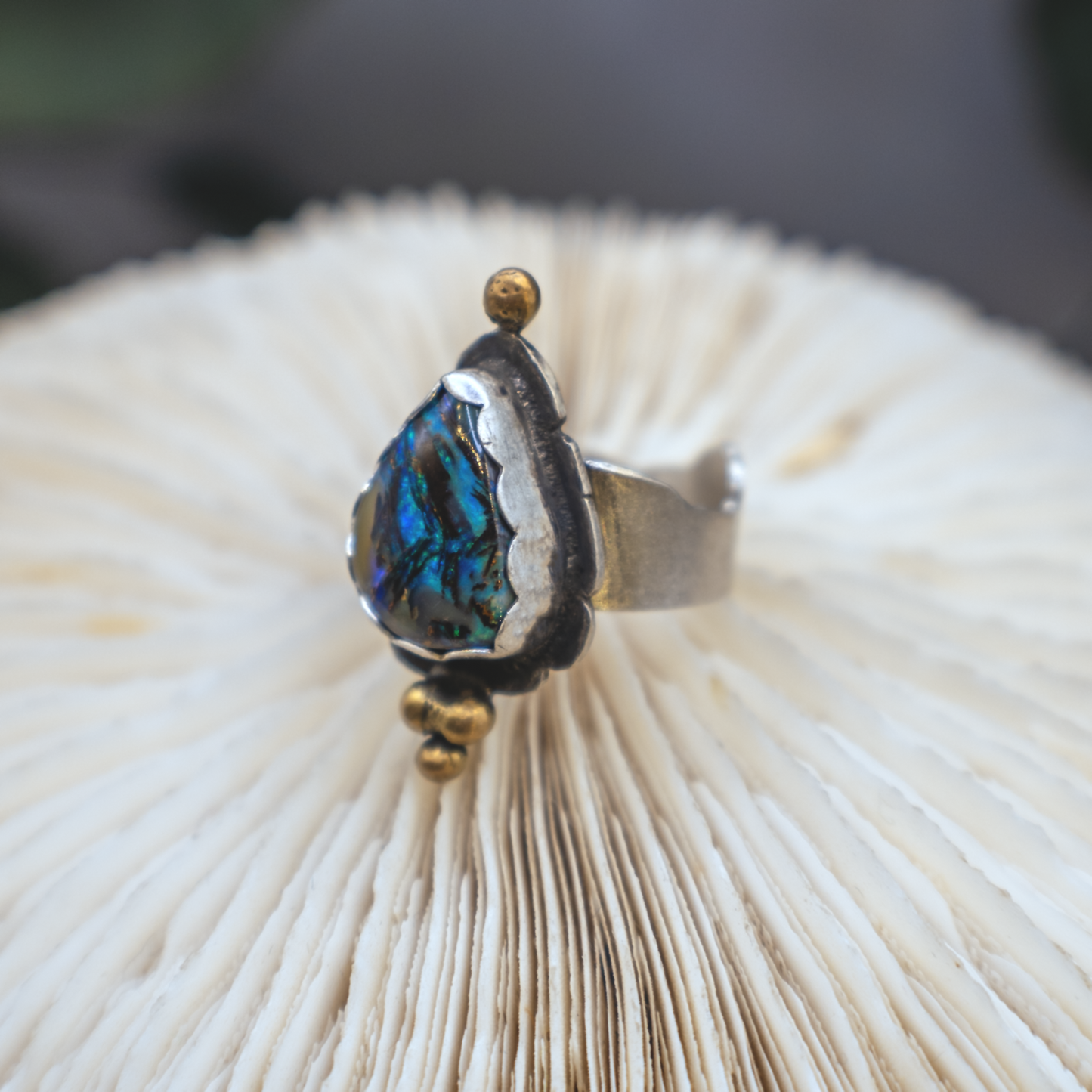 Electric River Ring - Sterling Silver and Australian Boulder opal with 24K Brushed Gold