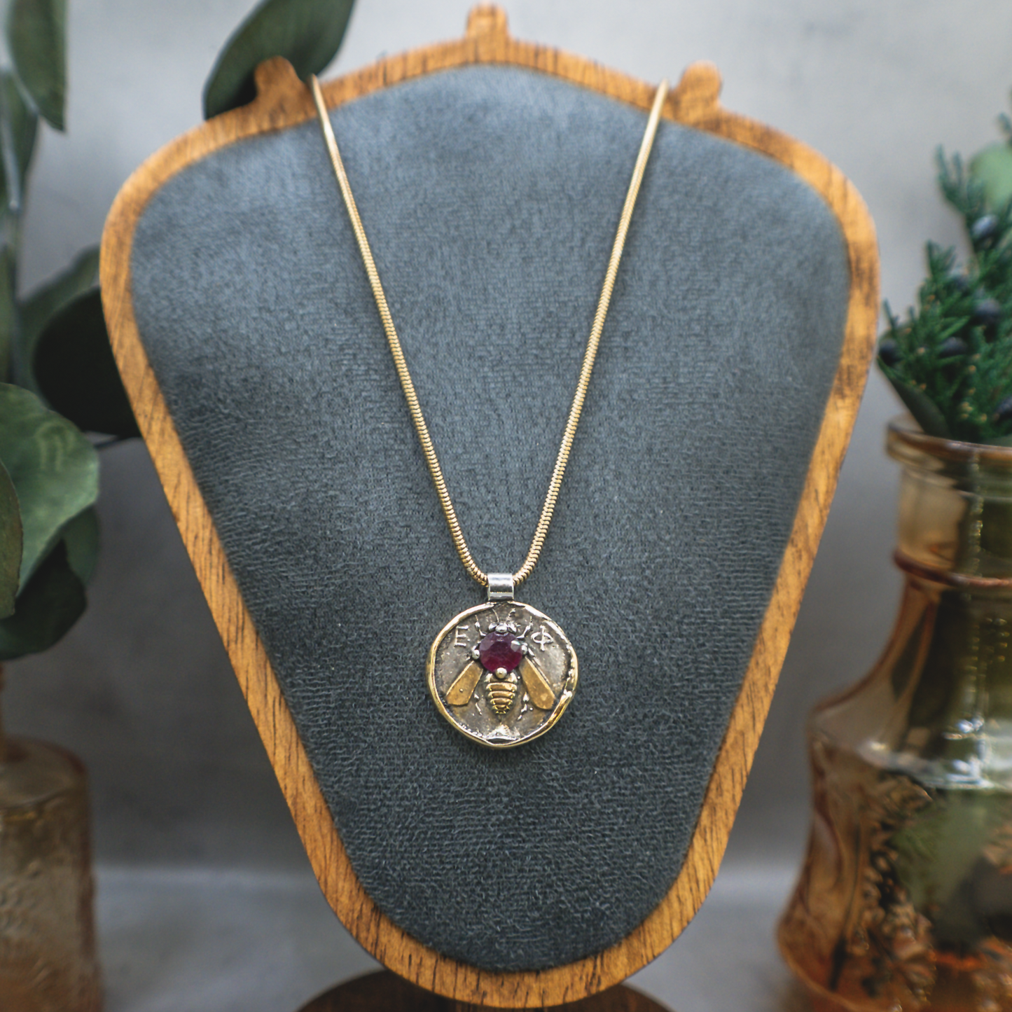 Queen's Sigil Necklace - Gold, Silver, Ruby, Ancient Coin
