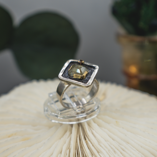 Reliquary Ring I - Rustic and Fine Diamond, 18K Gold and Sterling Silver Ring